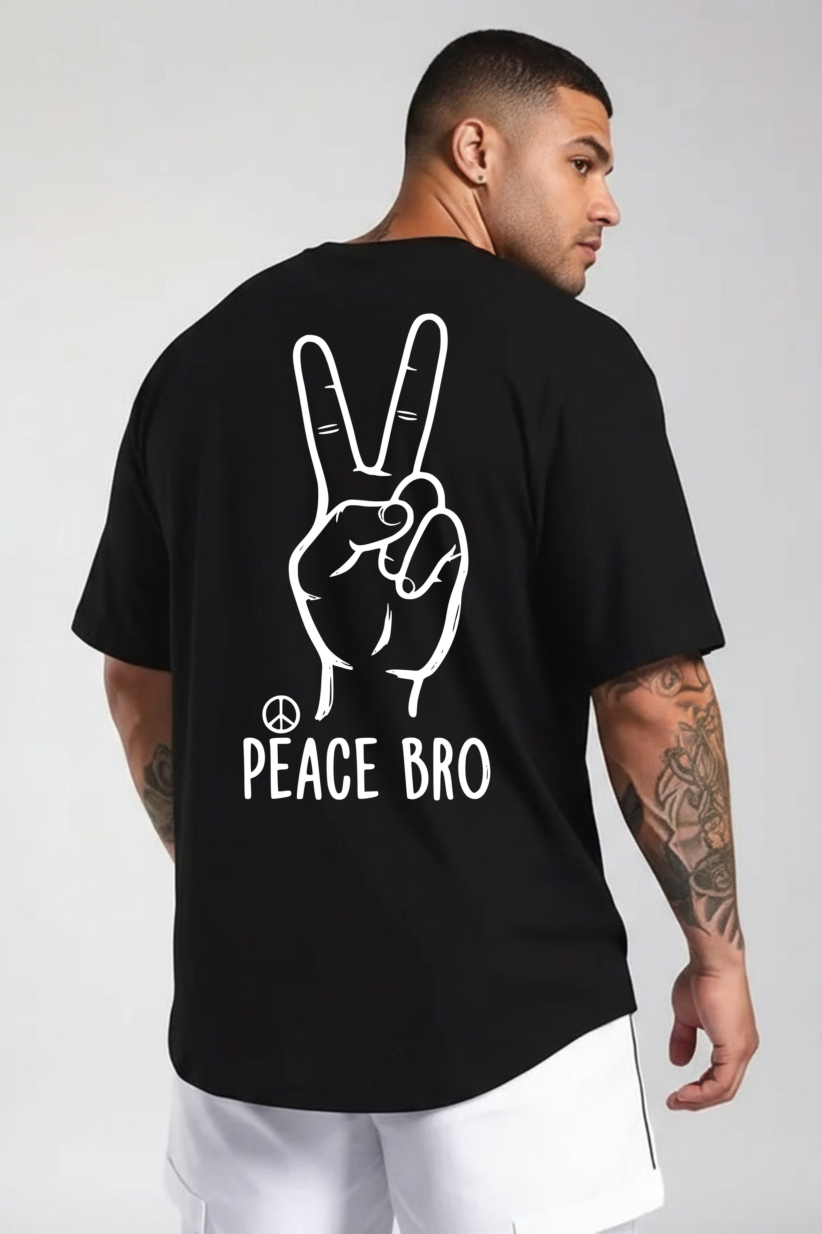 Banco T-Shirt Herren Rundhals Peace Bro Print aus 100% Baumwolle Rundhalsausschnitt mit Nackenband – formstabil & bequem