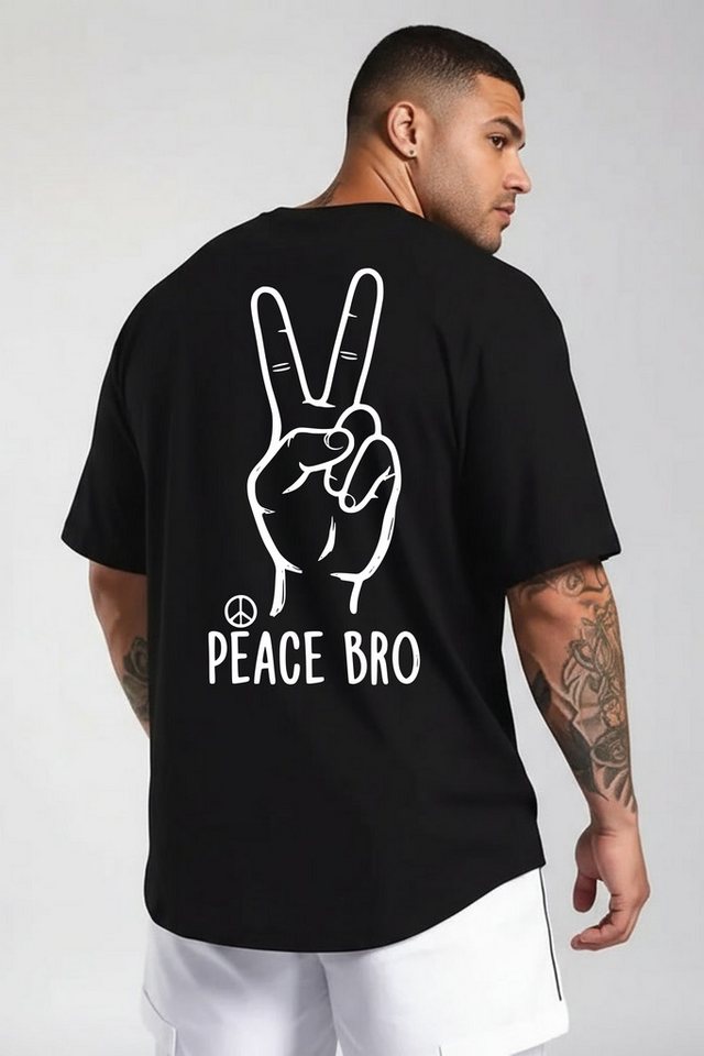 Banco T-Shirt Herren Rundhals Peace Bro Print aus 100% Baumwolle Rundhalsausschnitt mit Nackenband – formstabil & bequem
