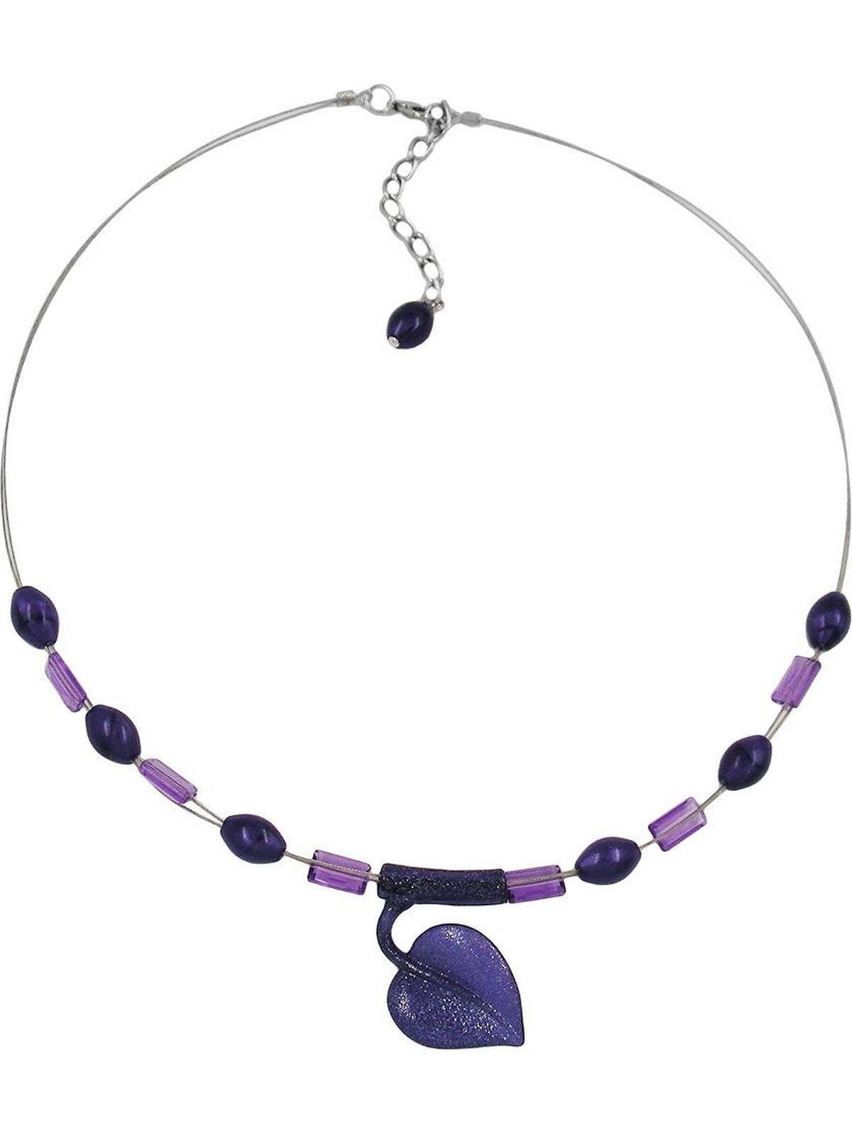 Gallay Perlenkette Drahtkette Blatt lila-flitter Kunststoffperlen 45cm (1-tlg)