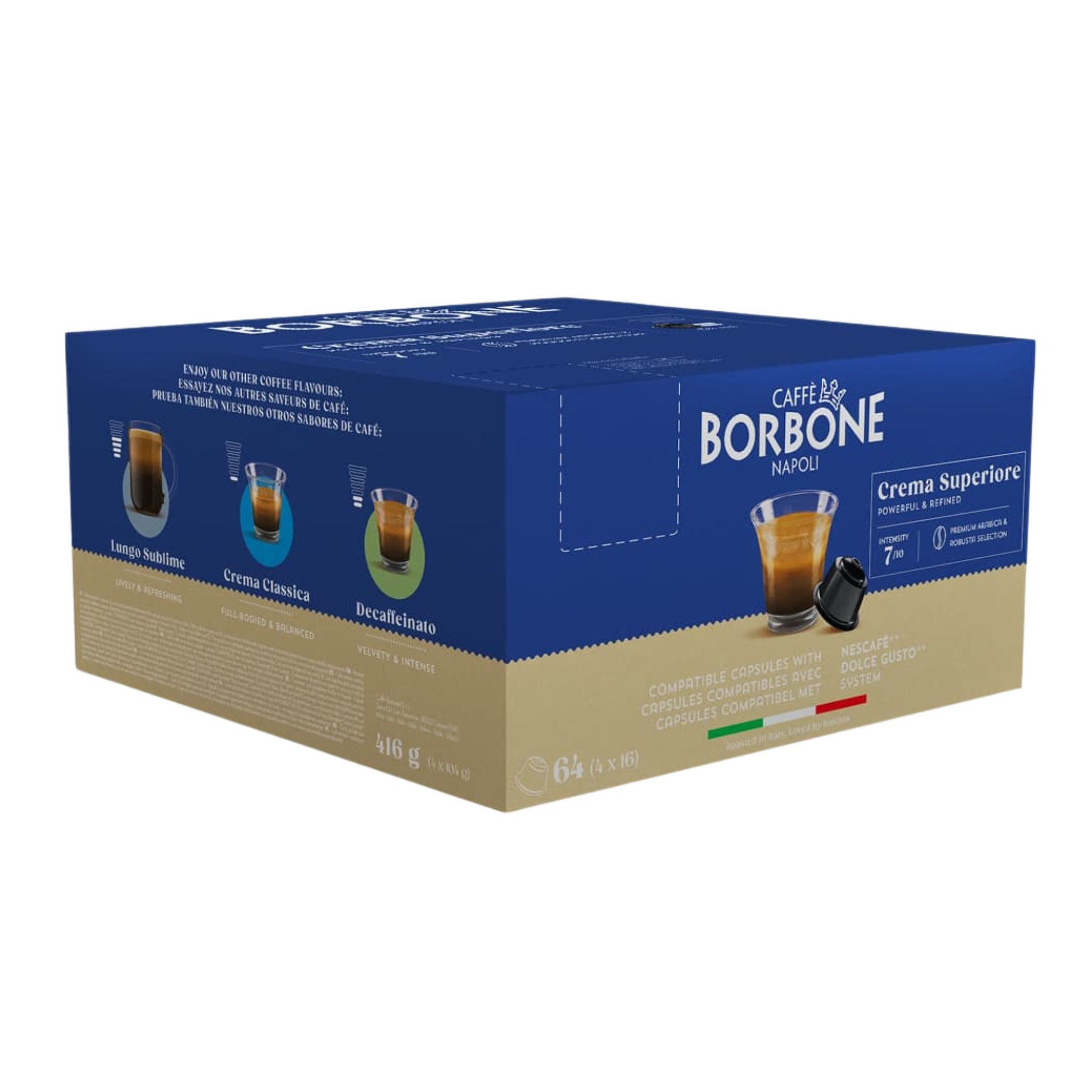 Caffè Borbone Kaffee Caffè Borbone Crema Superiore - 64x7g Kaffeekapseln, 1 x 7 g, 64 St. (kraftvoll und fein, Kompatibel Kaffeemaschinen Marke Nescafè®* Dolce Gusto)