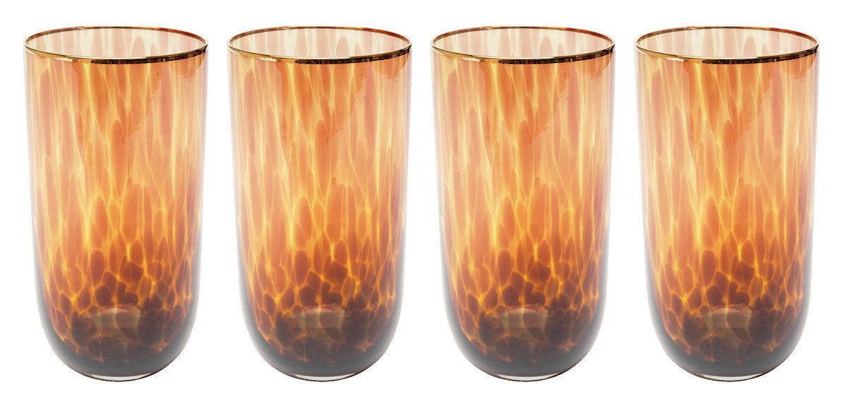 Kare Design Glas Caramel, 4-tlg., Glas, Longdrink-, Wein-, Sekt- oder Wasserglas