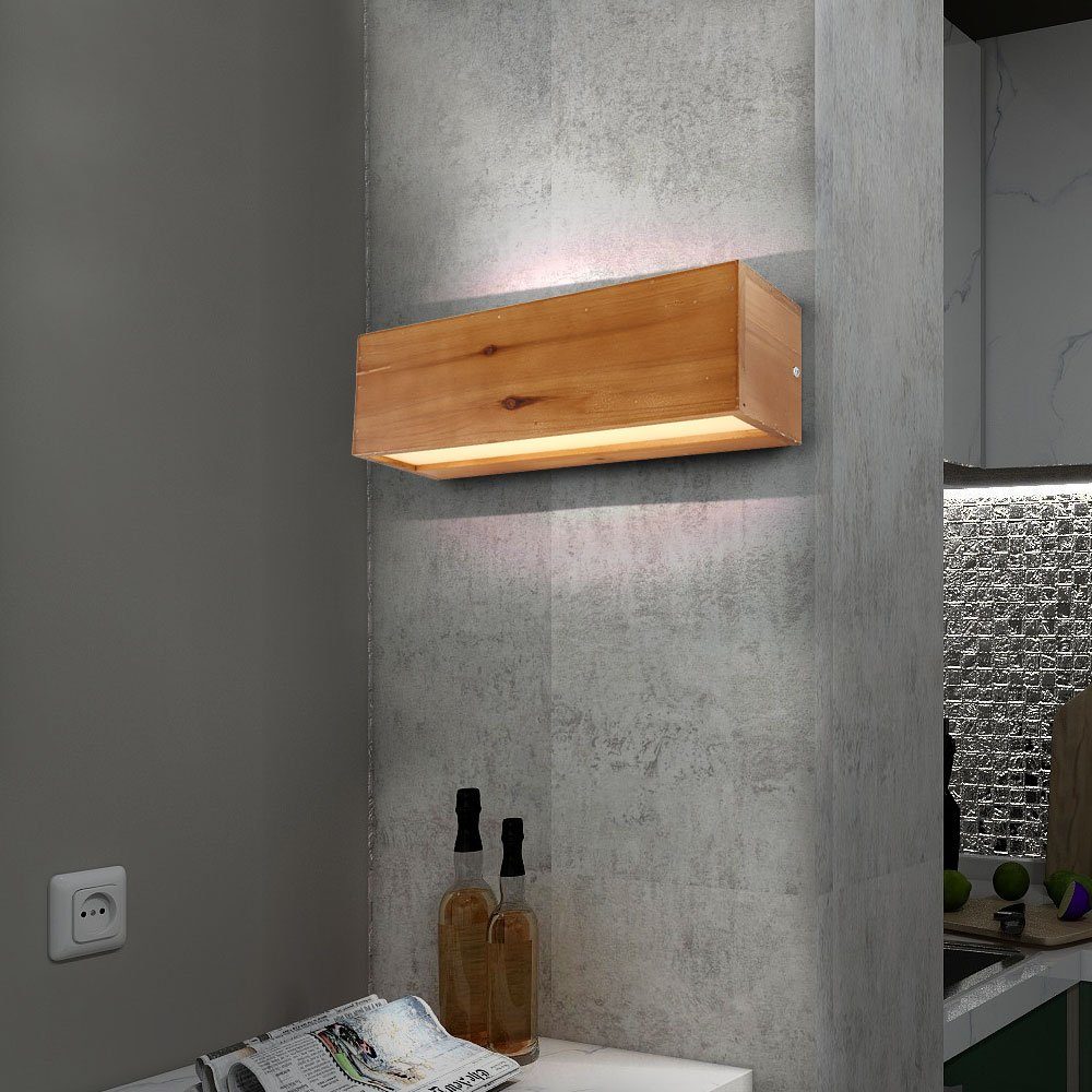 etc-shop LED Wandleuchte, LED-Leuchtmittel Holz Warmweiß, Wandlampe Designleuchte verbaut, fest Wandleuchte Wohnzimmer Flur