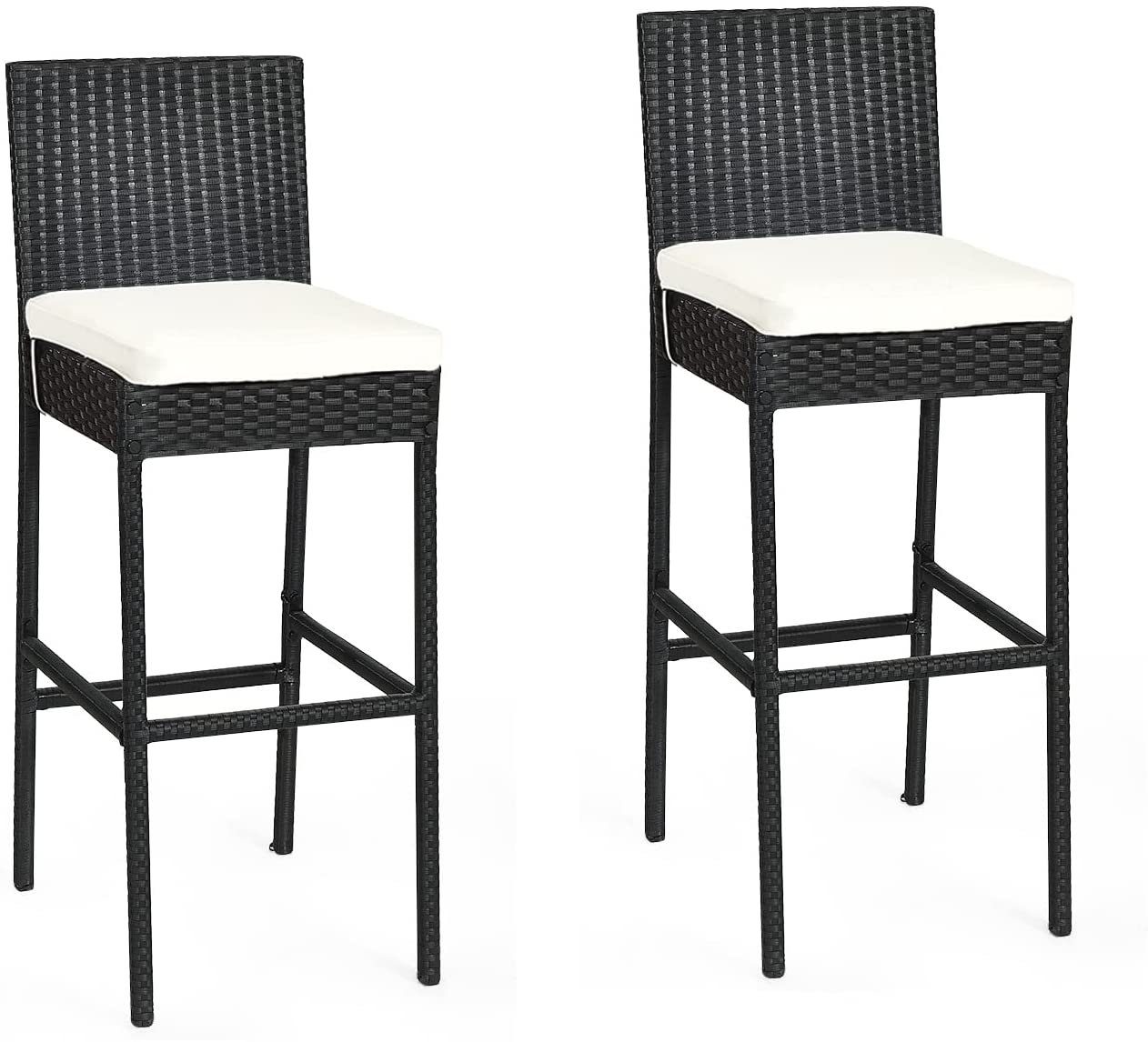 COSTWAY Gartenstuhl (2 St), Rattan, mit Kissen&Fußstütze, Sitzhöhe 76cm