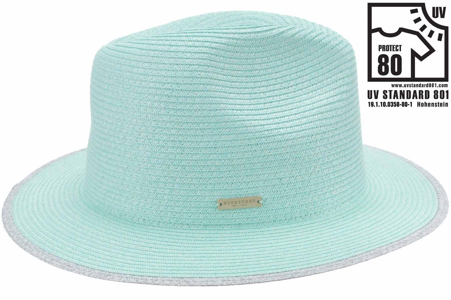 Seeberger Strohhut Rollbarer Fedora aus Borte mit UV-Schutz 80 5813-acqua/hellgrau | Strohhüte