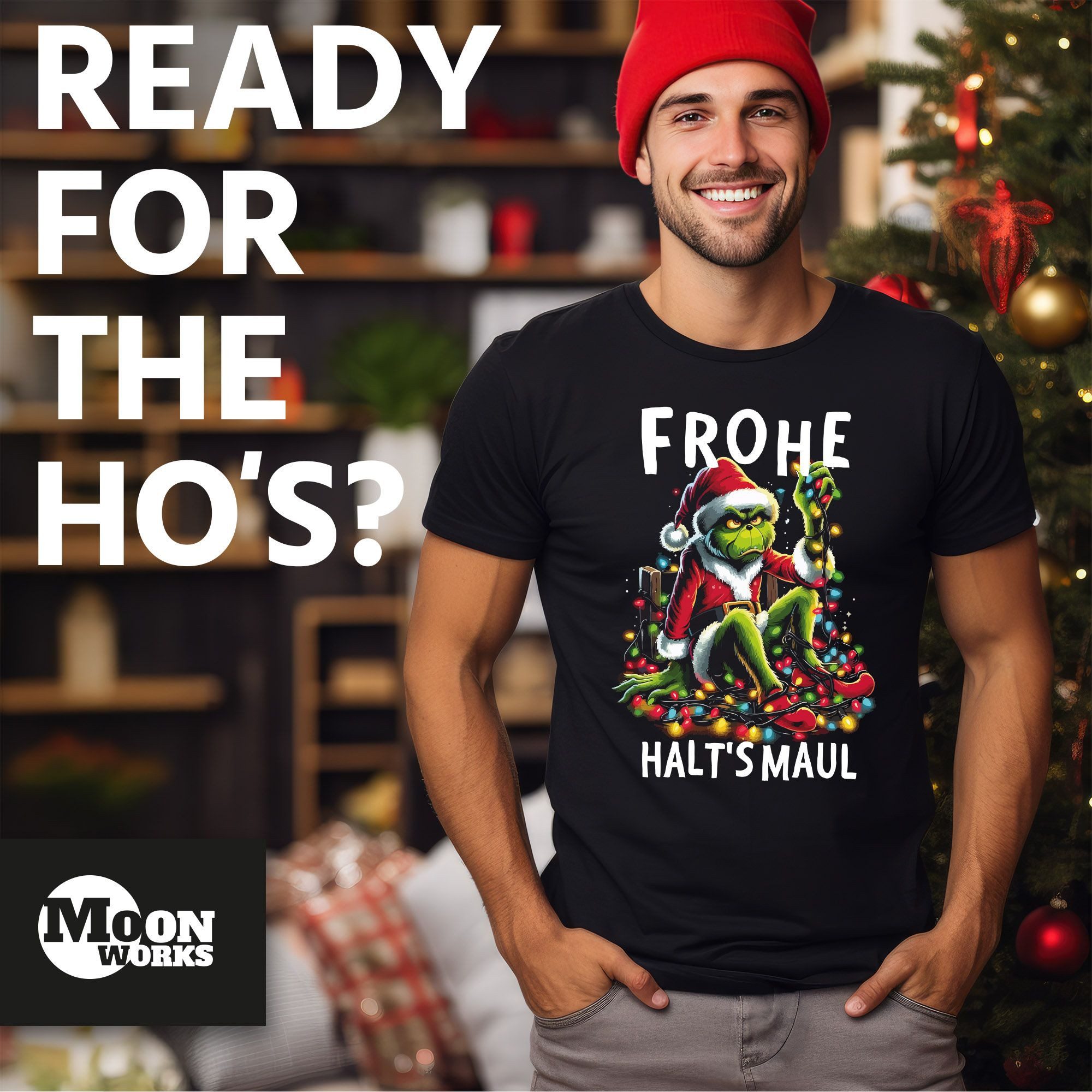 MoonWorks Print-Shirt Herren T-Shirt Grinch Frohe Weihnachten Spruch Sarkasmus Schwarzer mit Print