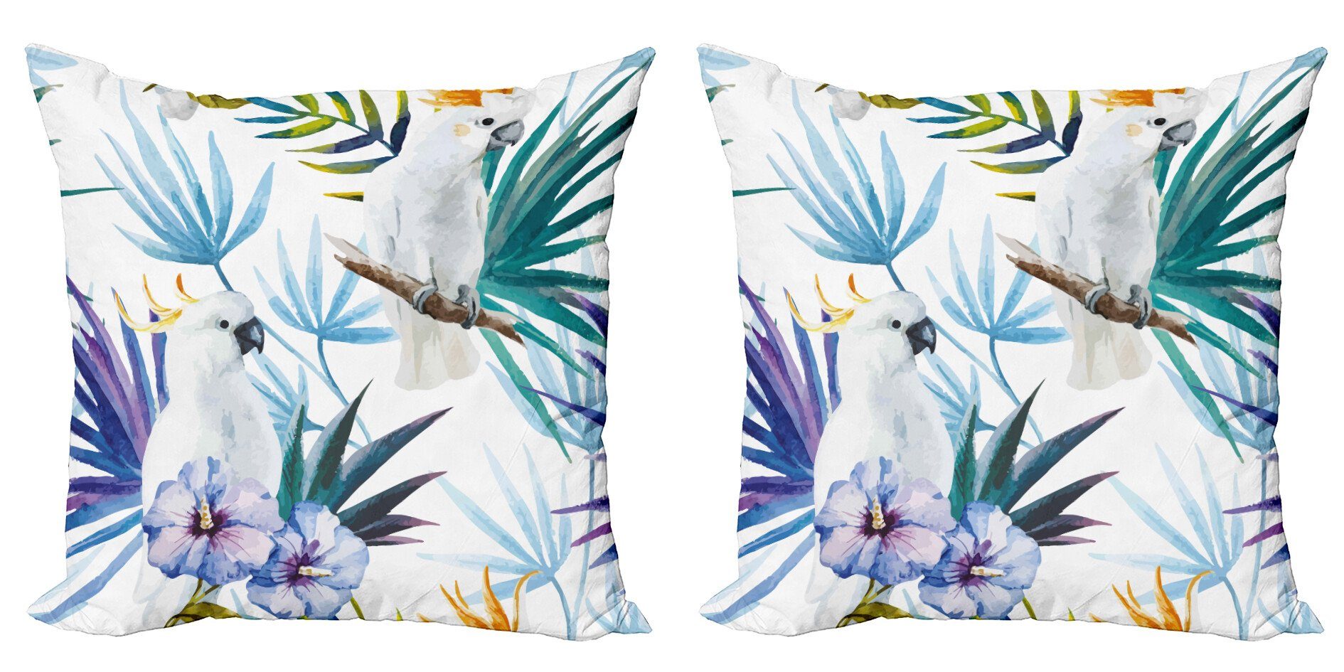 Kissenbezüge Modern Accent Doppelseitiger Digitaldruck, Abakuhaus (2 Stück), Tropisch Aquarell Parrot Palm