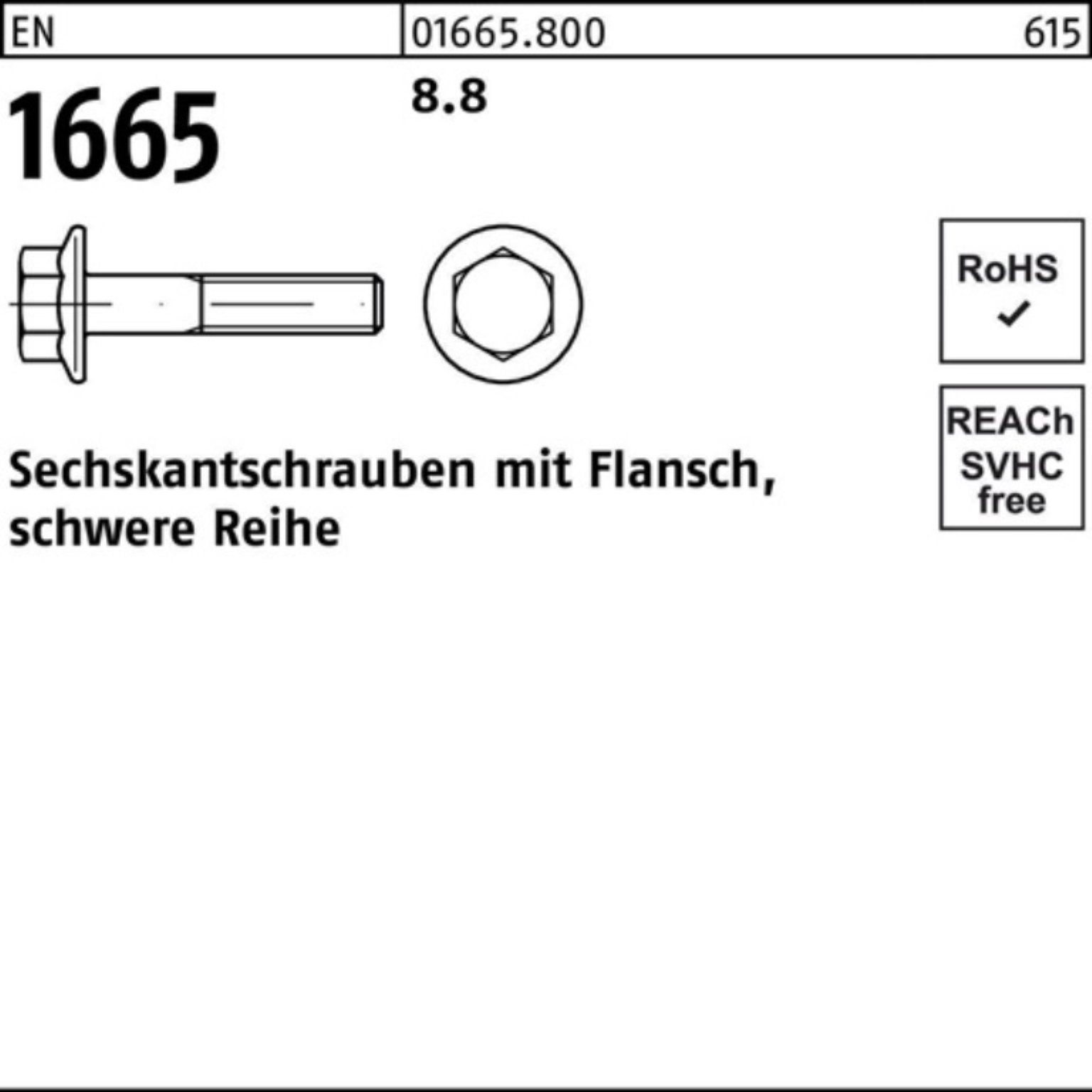 M10x EN Flansch 200 25 Pack Sechskantschraube 1665 200er Sechskantschraube 8.8 Reyher EN Stück