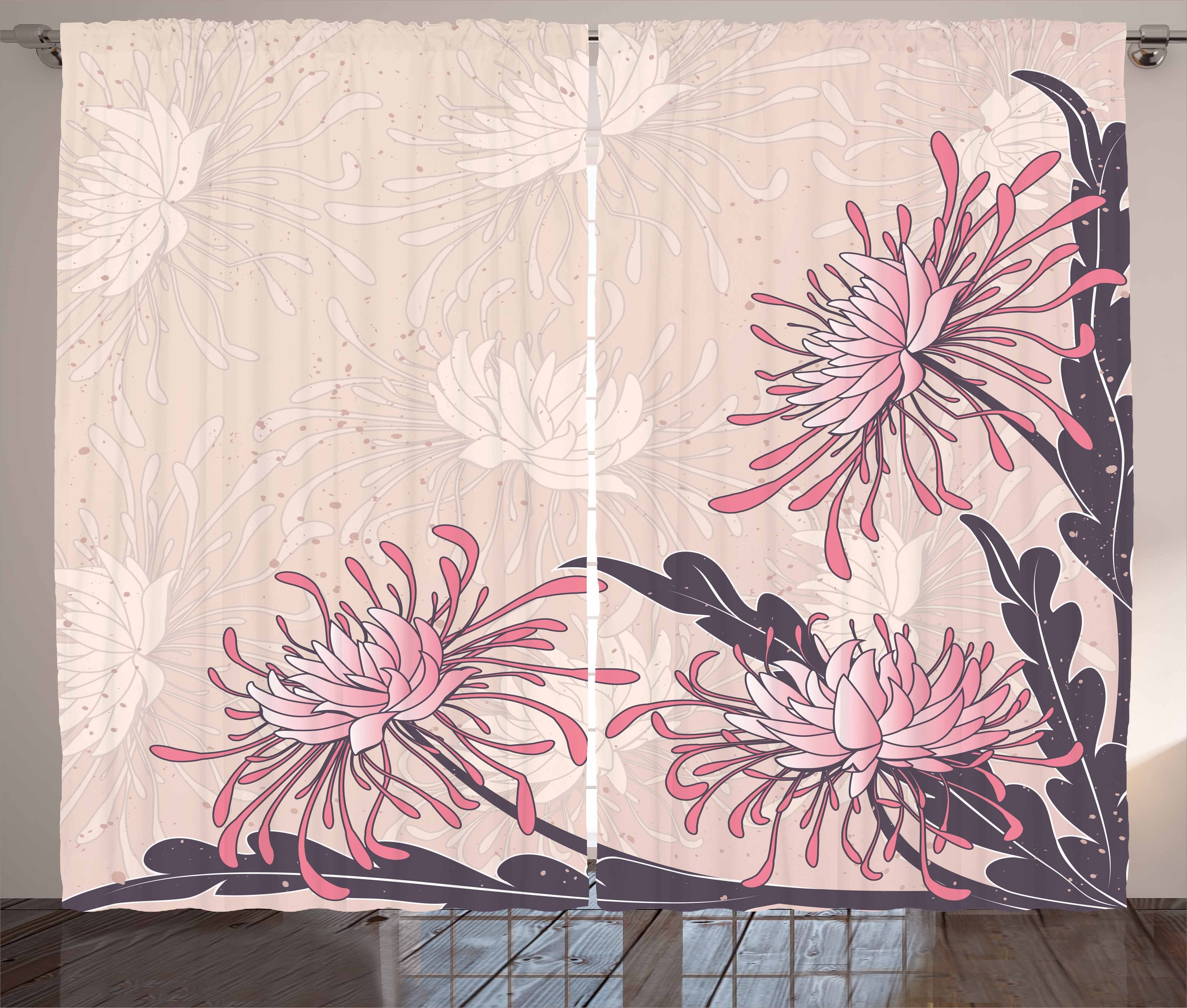 Gardine Schlafzimmer Kräuselband Vorhang Abakuhaus, mit Bloom Schlaufen Haken, Jugendstil und Chrysanthemum