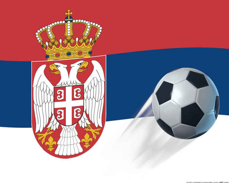 1art1 Kunstdruck Fußball - Serbien Länder-Flagge