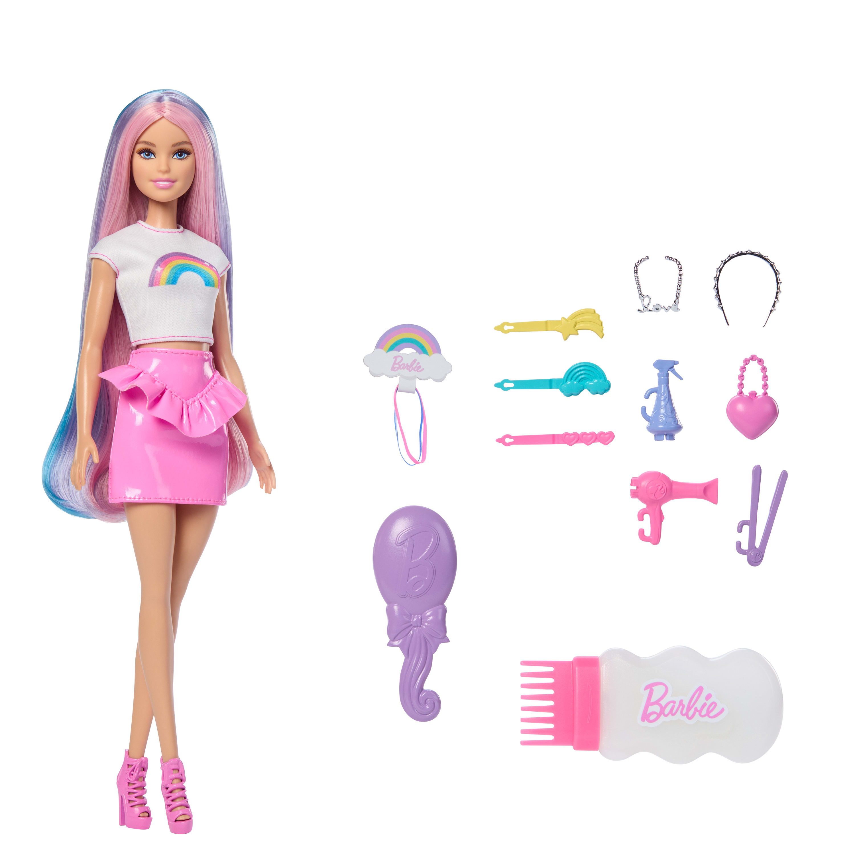 Barbie Anziehpuppe Barbie Haarspiel Regenbogen Glitzer