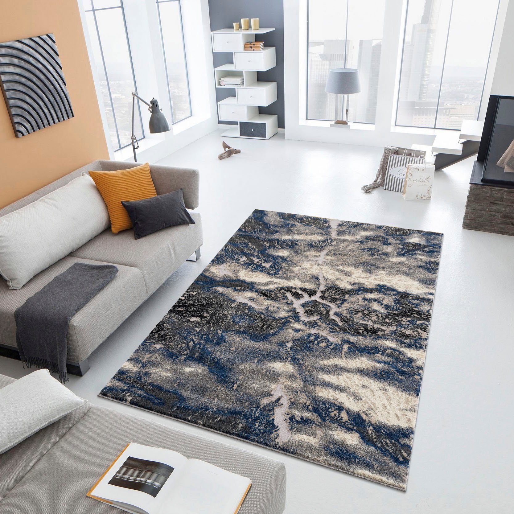 Teppich Dario, my home, rechteckig, blau modernes Höhe: Wende Marmor-Design, Teppich, 12 - angenehme Haptik, weich mm