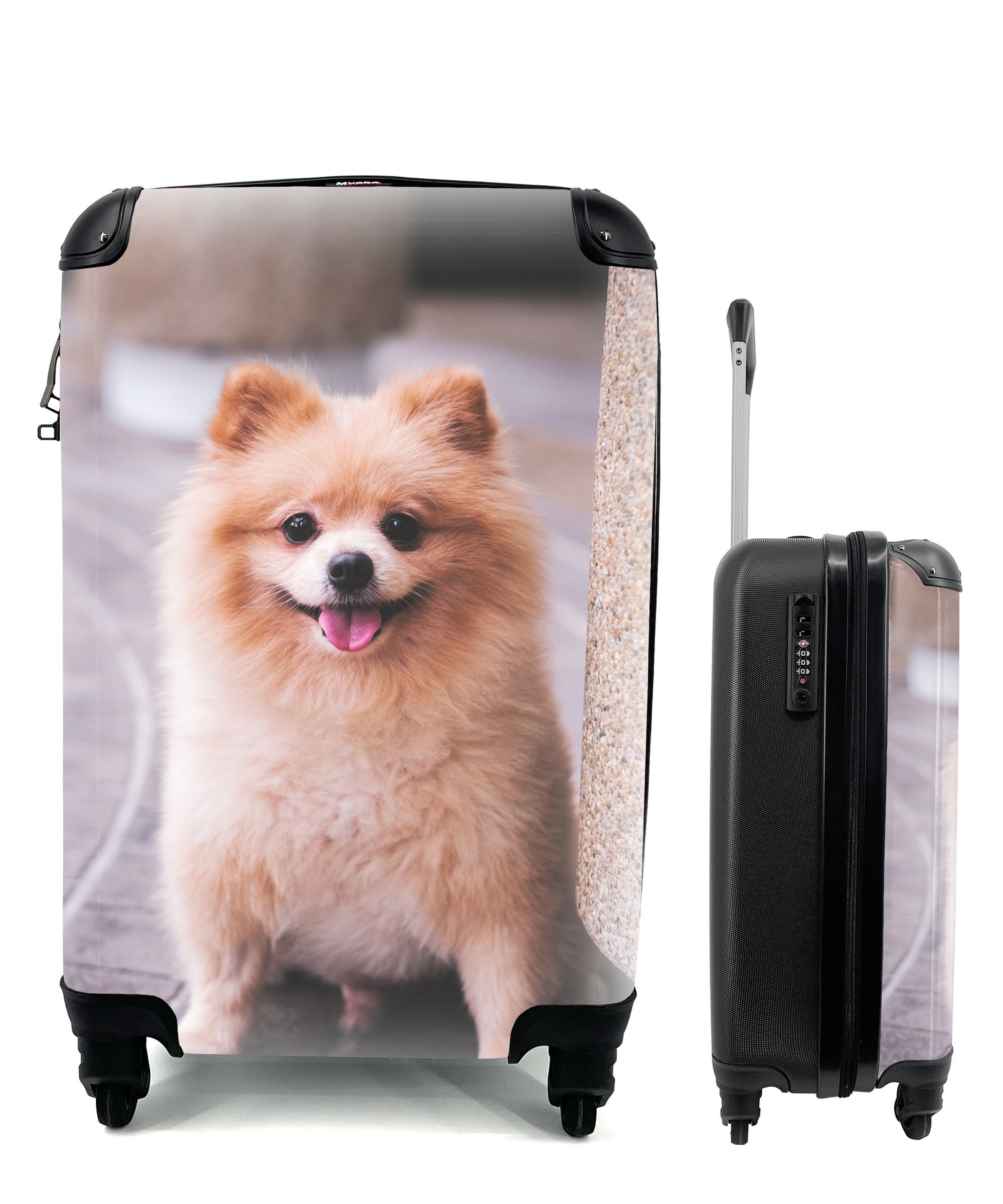 auf mit Ferien, Trolley, Reisekoffer Handgepäck der Handgepäckkoffer für Pomeranian Rollen, Straße, 4 MuchoWow Reisetasche rollen,