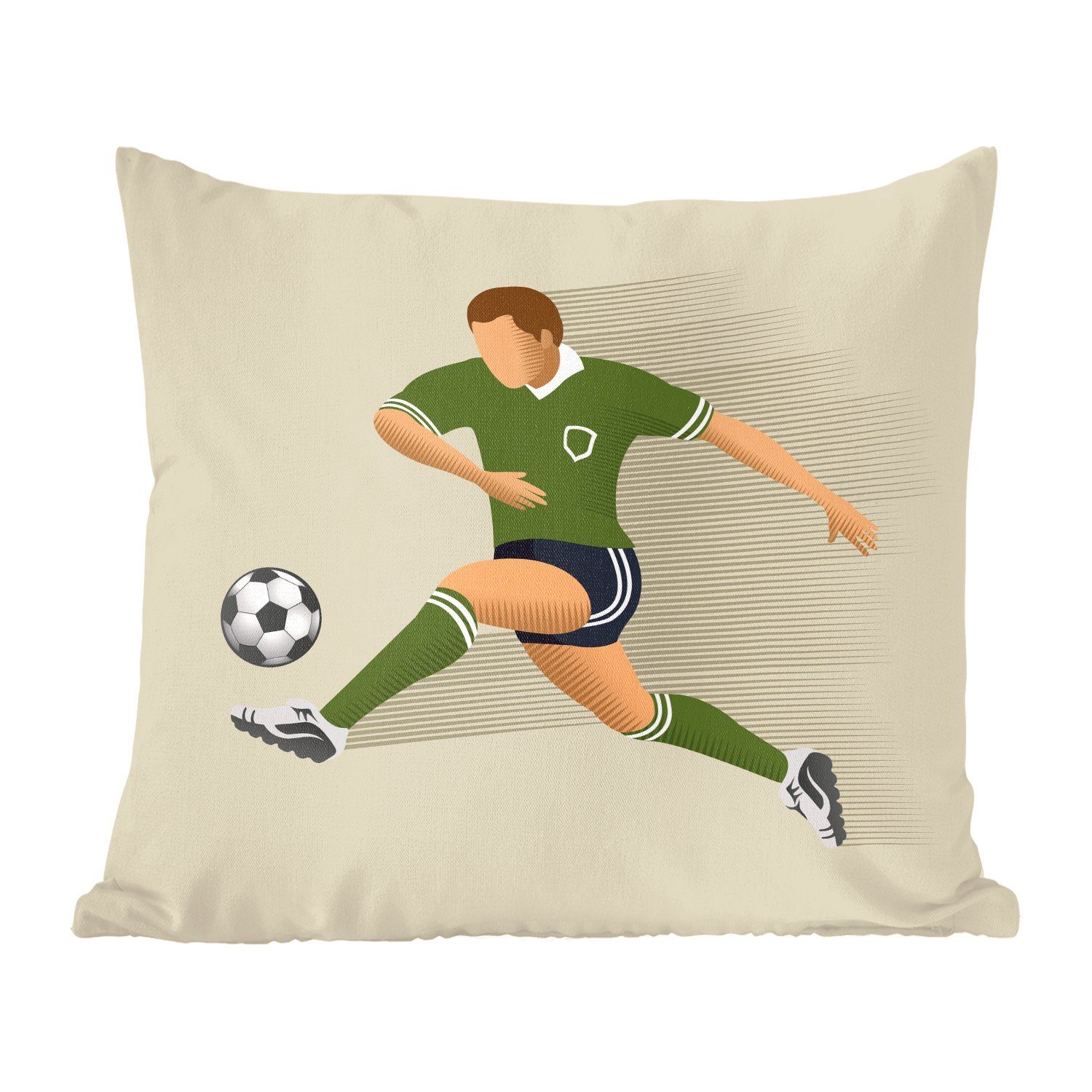 MuchoWow Dekokissen Eine Illustration einer Person, die einen Fußball schießt - Mädchen -, Zierkissen mit Füllung für Wohzimmer, Schlafzimmer, Deko, Sofakissen