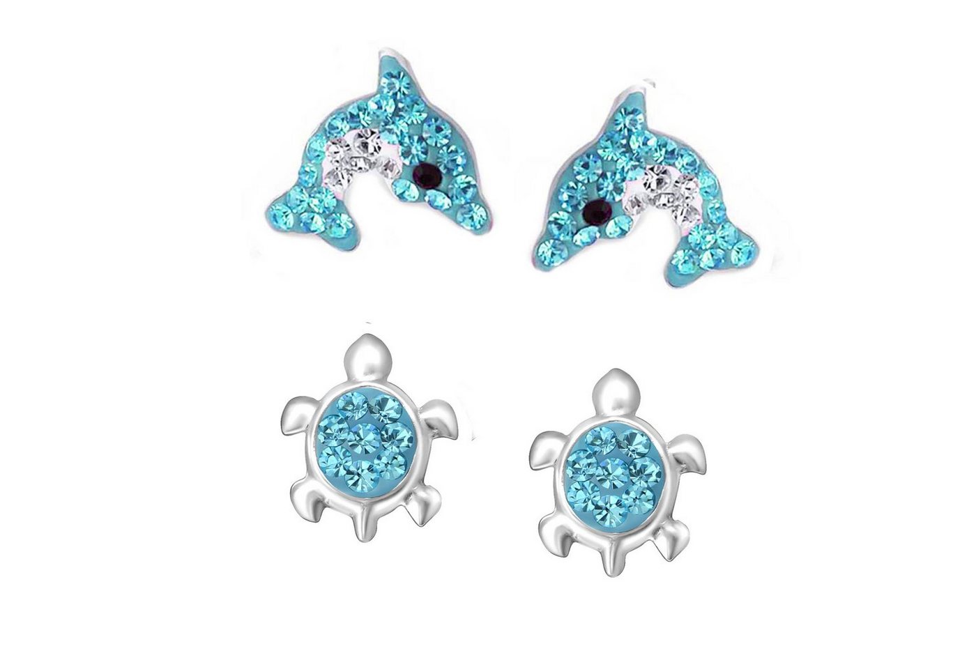 schmuck23 Paar Ohrstecker 2 Paar Kinder Ohrringe Delfin Schildkröte 925 Silber Mädchen (Set, 2 aus Paar Ohrringen), Mädchen Kinderschmuck echte Silberohrringe