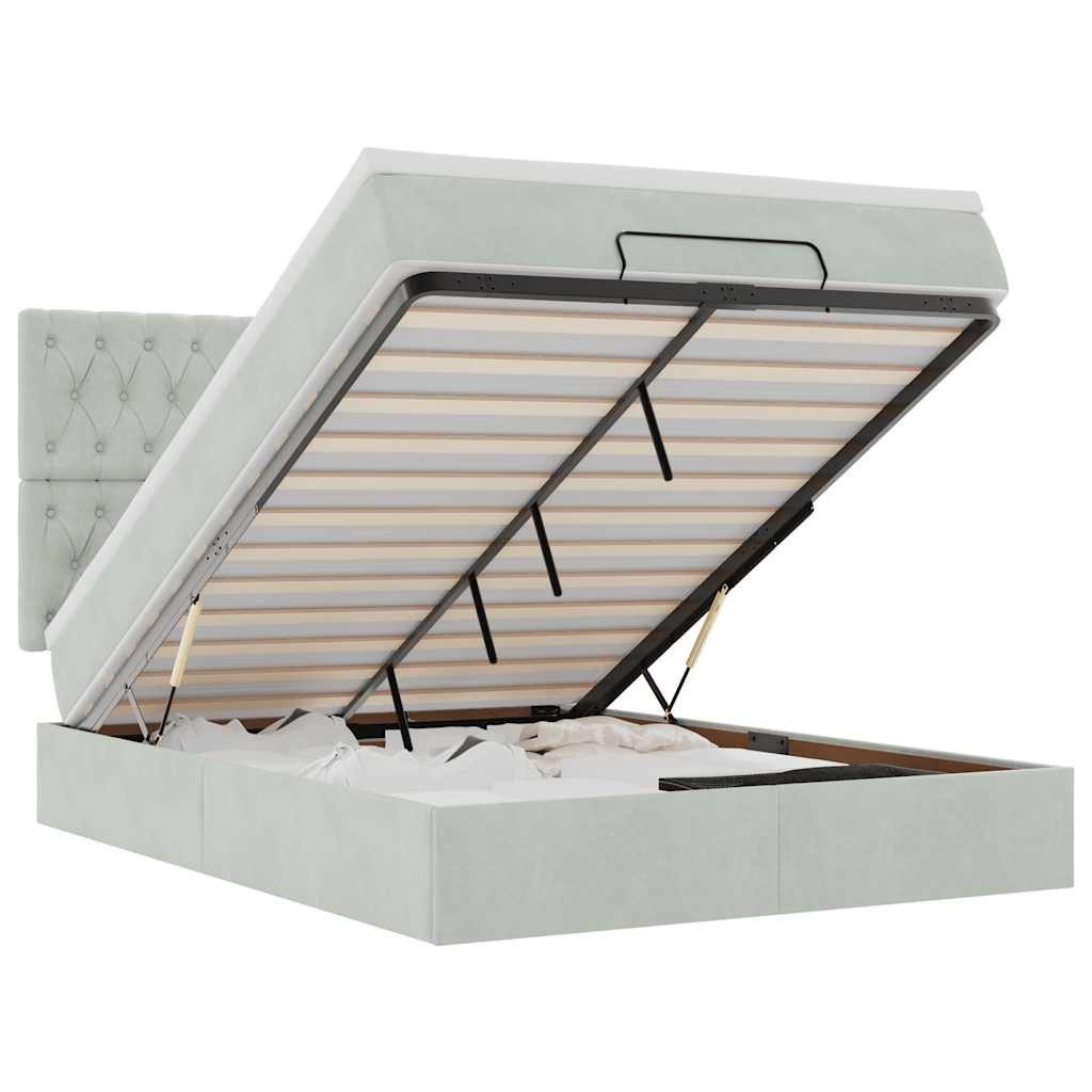 Bett Ottoman-Bett mit Matratzen & LEDs Hellgrau 140x200 cm Samt
