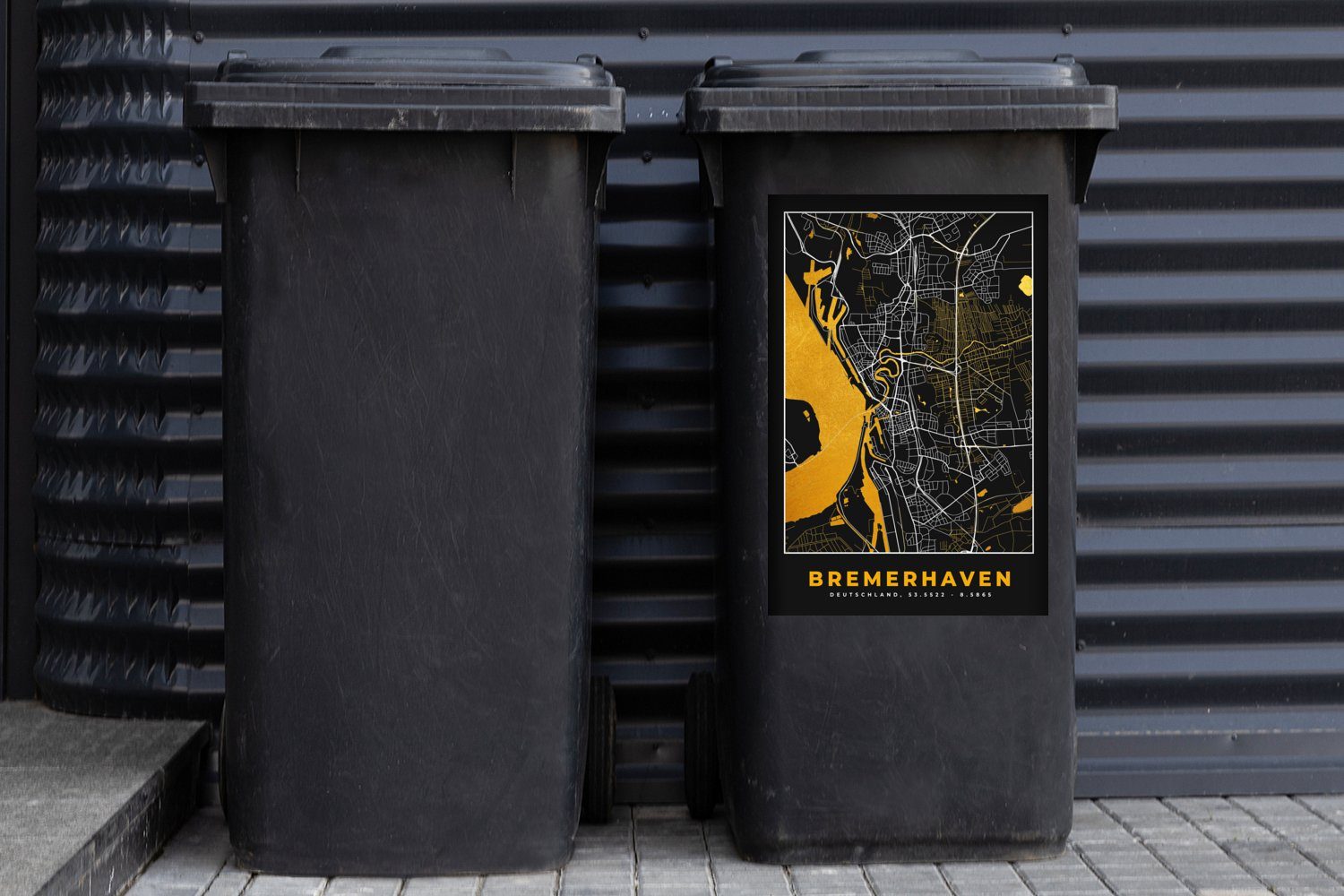 - Mülleimer-aufkleber, - Bremerhaven St), Deutschland Container, - Sticker, MuchoWow Wandsticker Mülltonne, Abfalbehälter (1 Karte Stadtplan - Gold