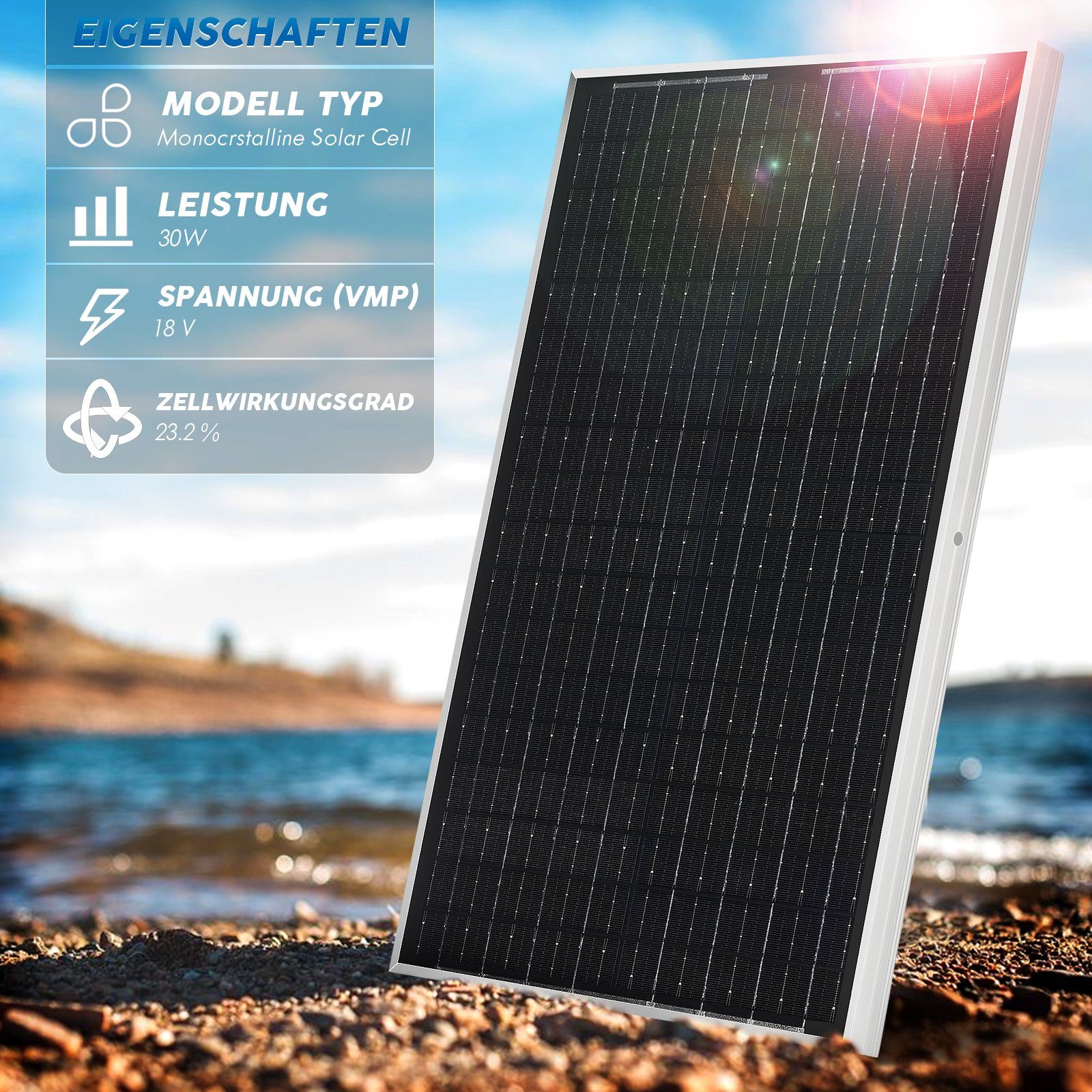 Solarkabel kit System Schwarz 2x W, 60,00 60 Wohnmobil, Laderegler Off-Grid mit 30W Solaranlage iscooter Solarmodule Solarpanel für 10A Watt Camping, Montageklammern