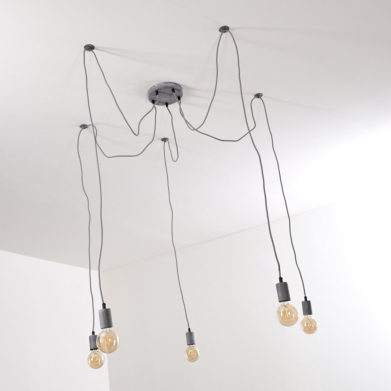 Design moderne mit »Maiola« in aus Grau, 200cm Hängeleuchte Hängelampe Leuchtmittel, Vintage Textilkabeln,5xE27, Metall max. Höhe ohne (verstellbar), hofstein