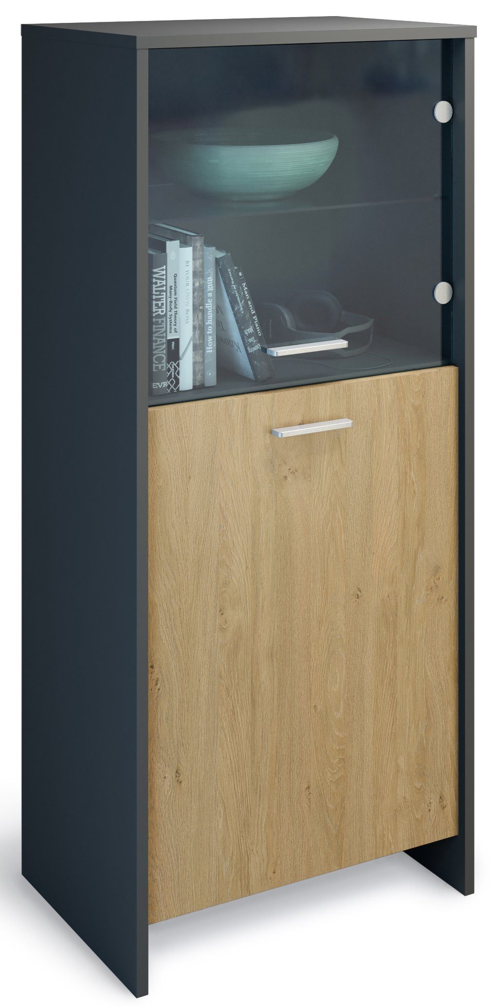 Standvitrine Soft-Close Domando Matera Tür mit Grau Vitrine Eiche Graphit Classic (1-St) 53cm, und Breite