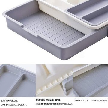 MDHAND Besteckkasten erweiterbarer Utensilienhalter für Schublade (1 St), Besteckeinsätze aus Kunststoff für Löffel, Gabeln, Messer, Grau
