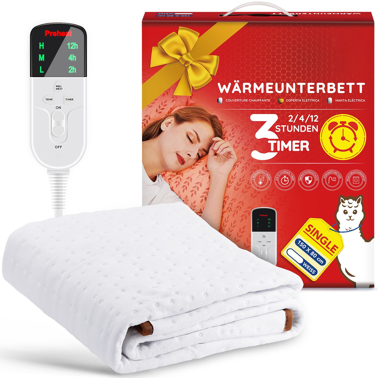 Mia&Coco Heizdecke Wärmeunterbett mit Abschaltautomatik & PreHeat