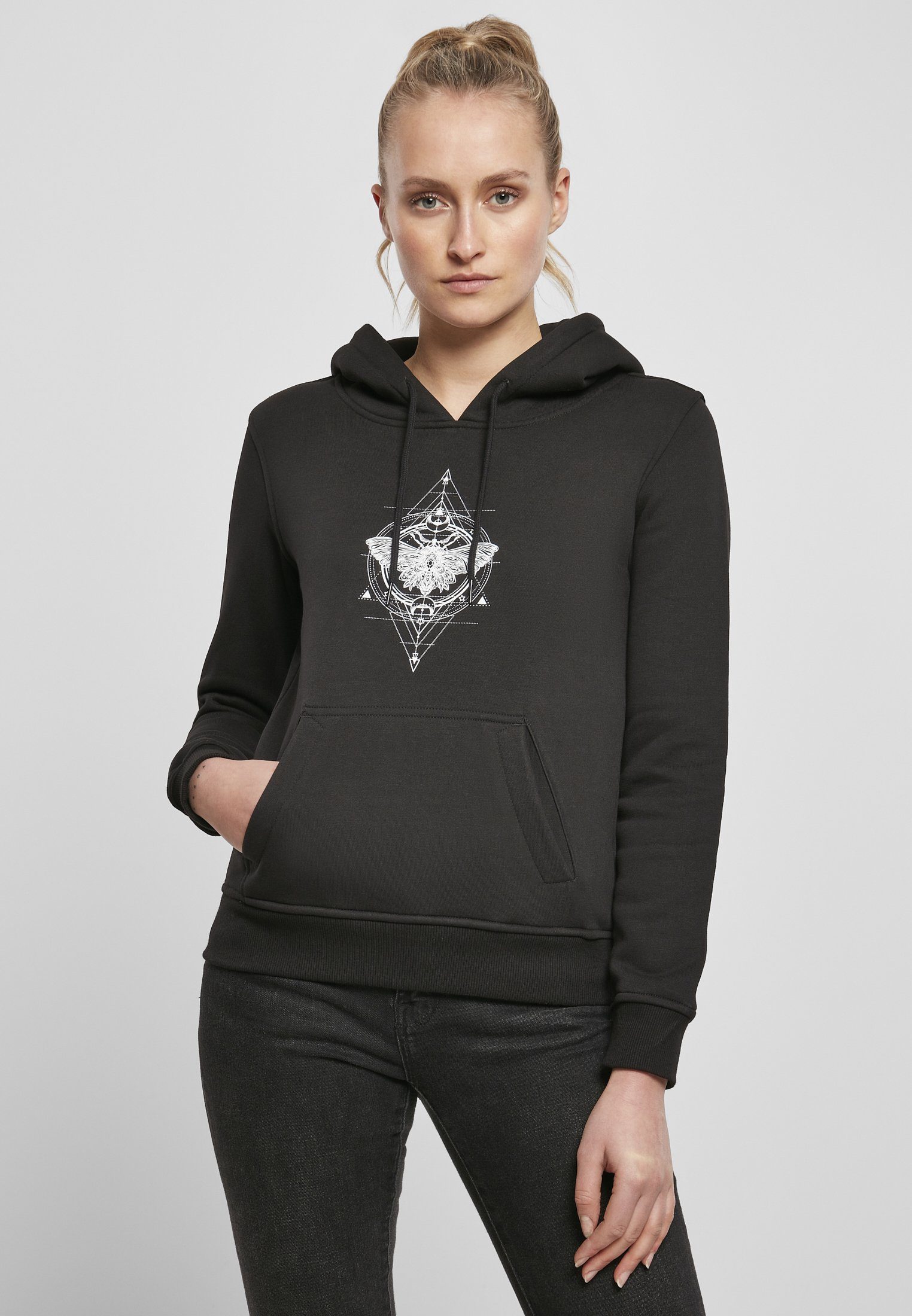 Kapuzenpullover black Damen (1-tlg) Ladies Moth Hoody MisterTee