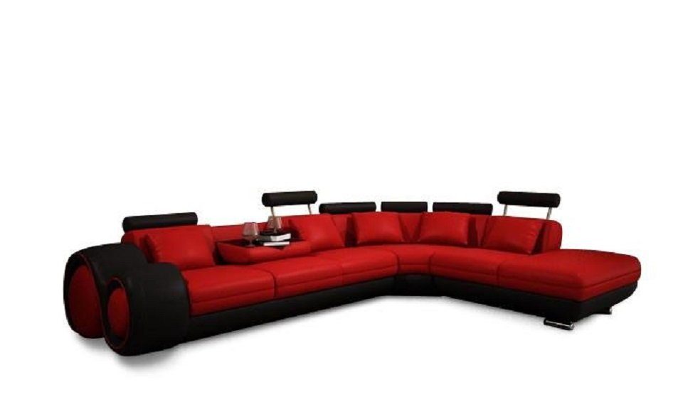 JVmoebel Ecksofa, Ecksofa Sofa Couch Polster Wohnlandschaft Leder Sofas L Form Rot/Schwarz