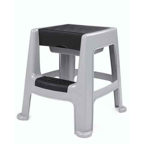 ONDIS24 Hocker Sitzhocker mit Trittleiter und Staufach bis 150 kg Aufstiegshilfe, 150 kg