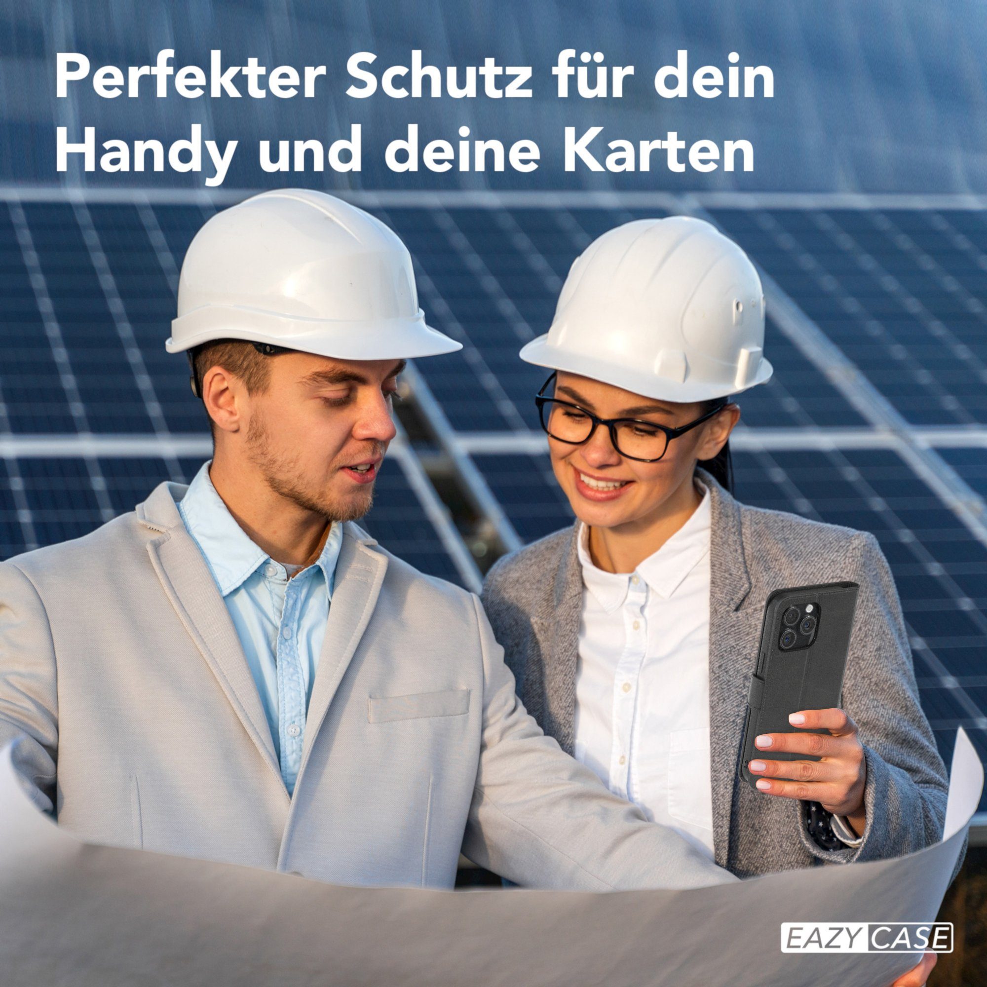 EAZY CASE Handyhülle Business Handytasche Kartenfach iPhone 15 Pro Max 6,7 Zoll, Schutzhülle mit Standfunktion zum Aufklappen aufstellbar Etui Schwarz