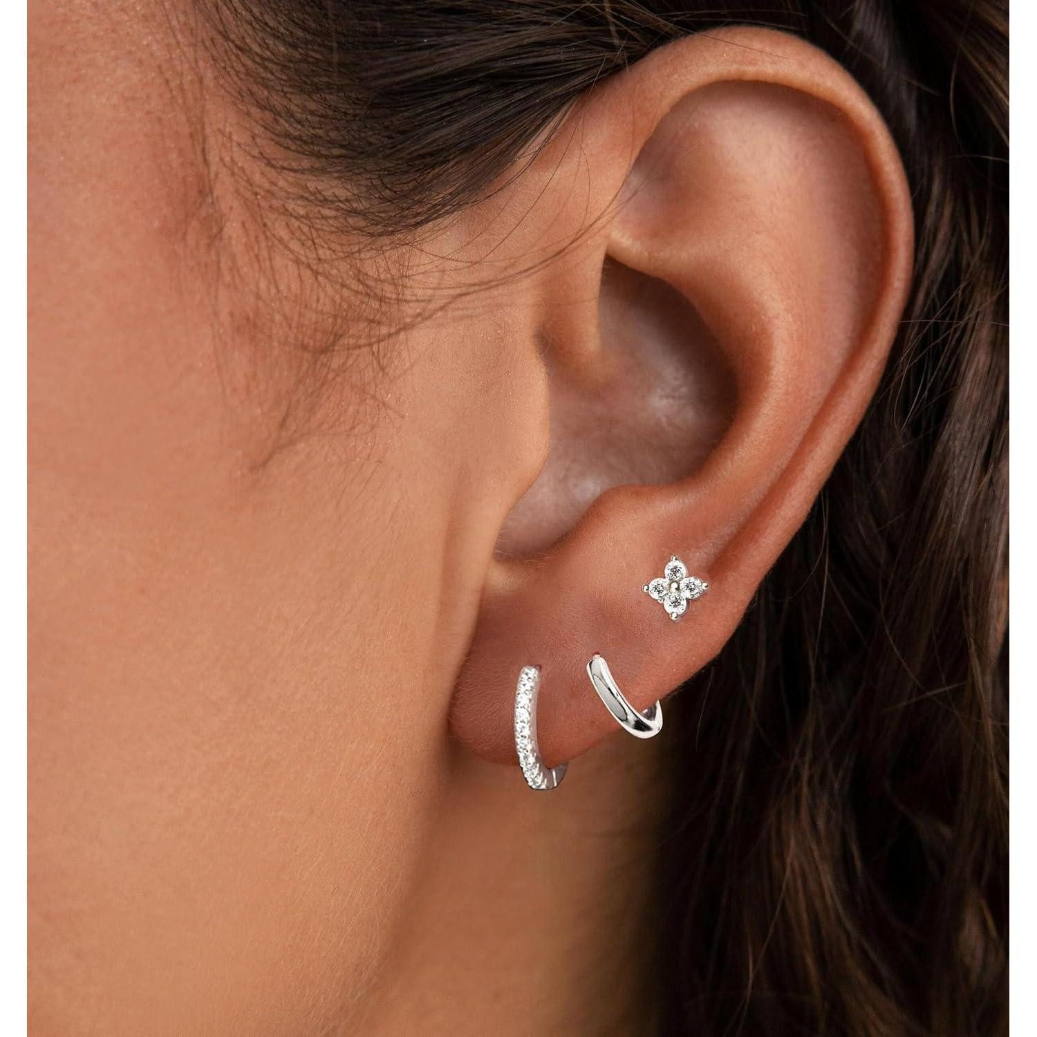 LuxusKollektion Ohrring-Set Ohrringe Silber 925 14K Vergoldet Damen Klein Creolen Ohrstecker Set – Bild 4 von 5
