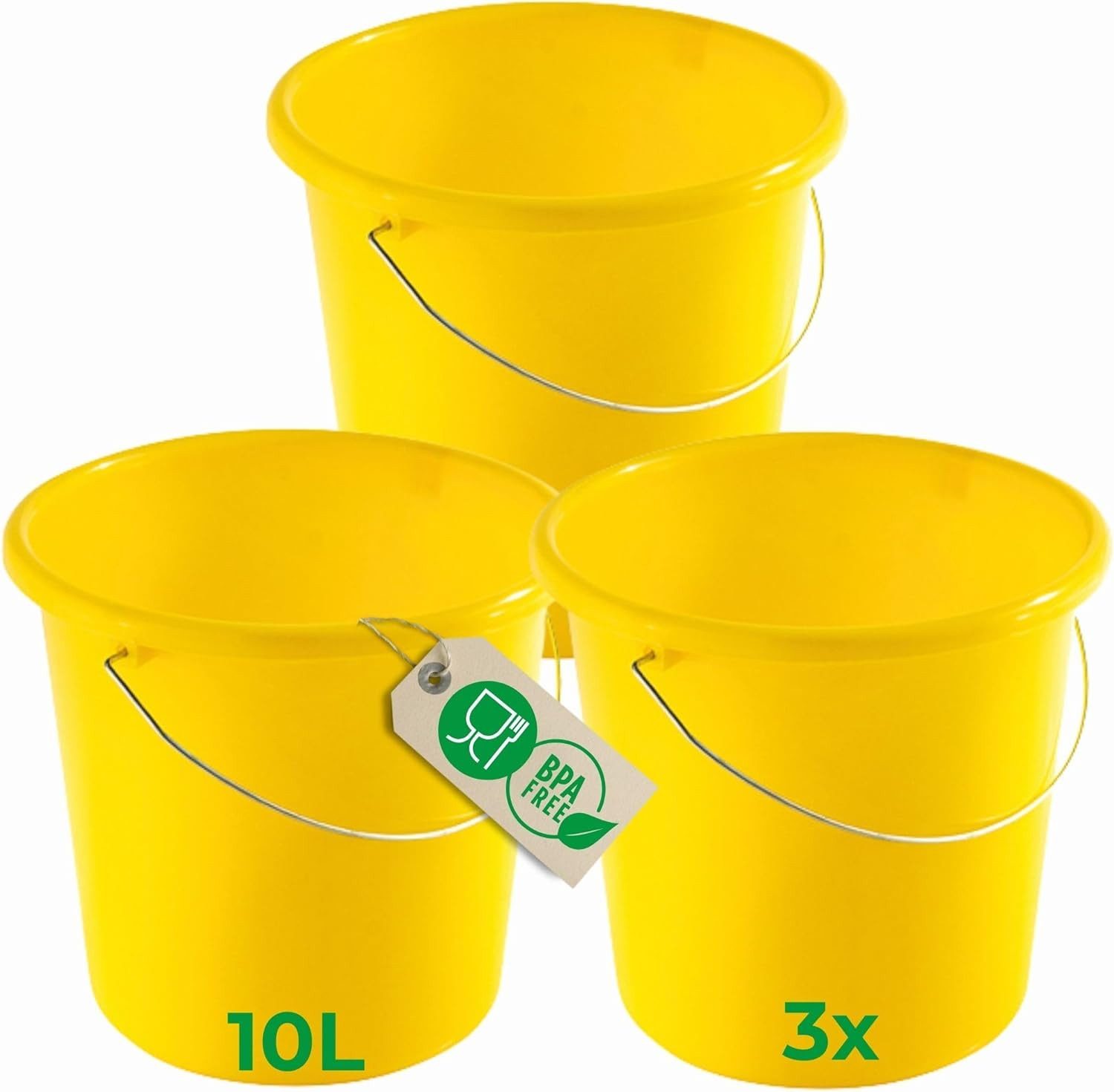 Novaliv Putzeimer 30948-3x, (3-tlg), Novaliv 3 Stück Eimer 10L Gelb mit Maßeinteilung - Putzeimer 10 Liter