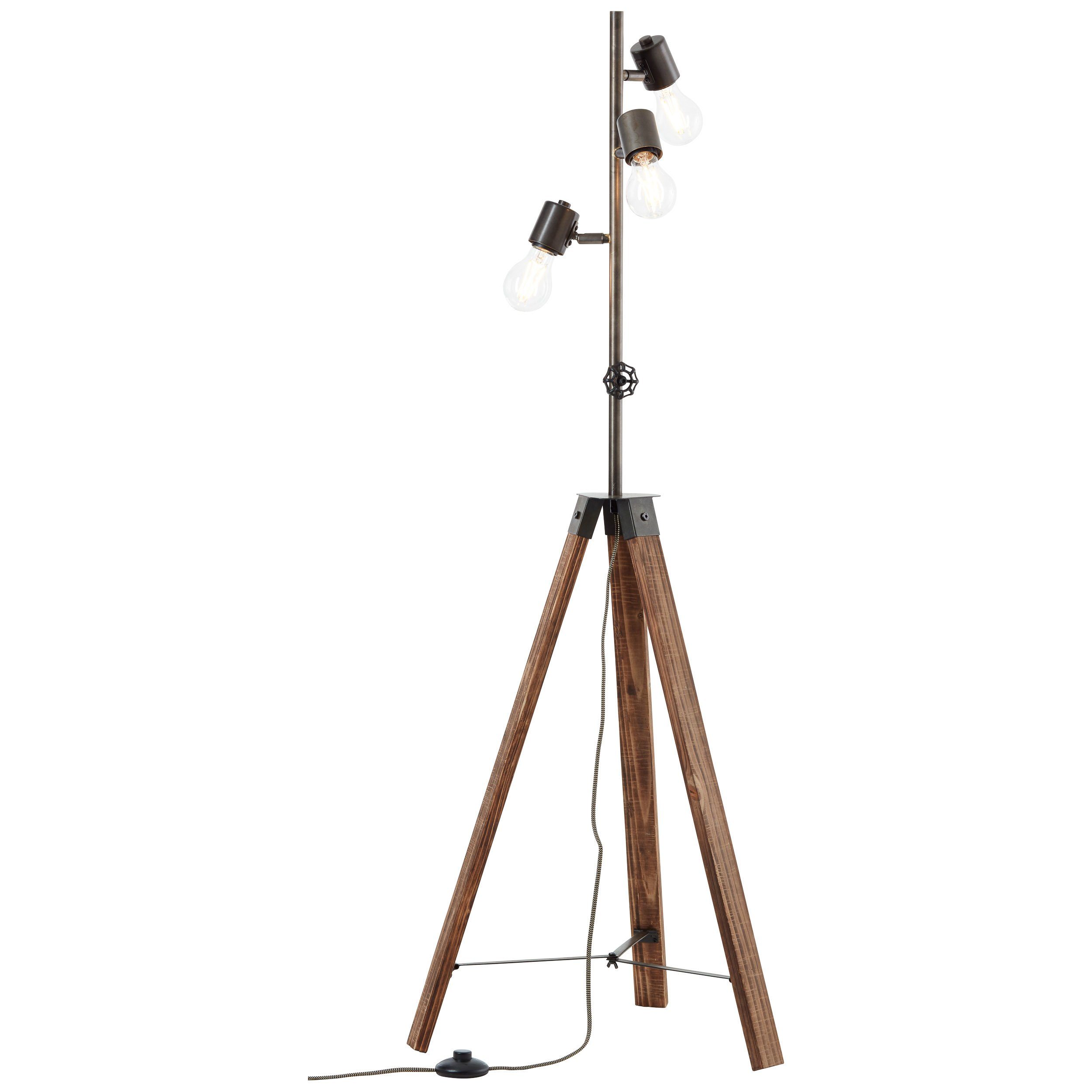 Brilliant Stehlampe Woodhill, ohne Leuchtmittel, 138 x 50 cm, Dreibein, E27,  schwenkbar, Metall/Holz, antik/schwarz