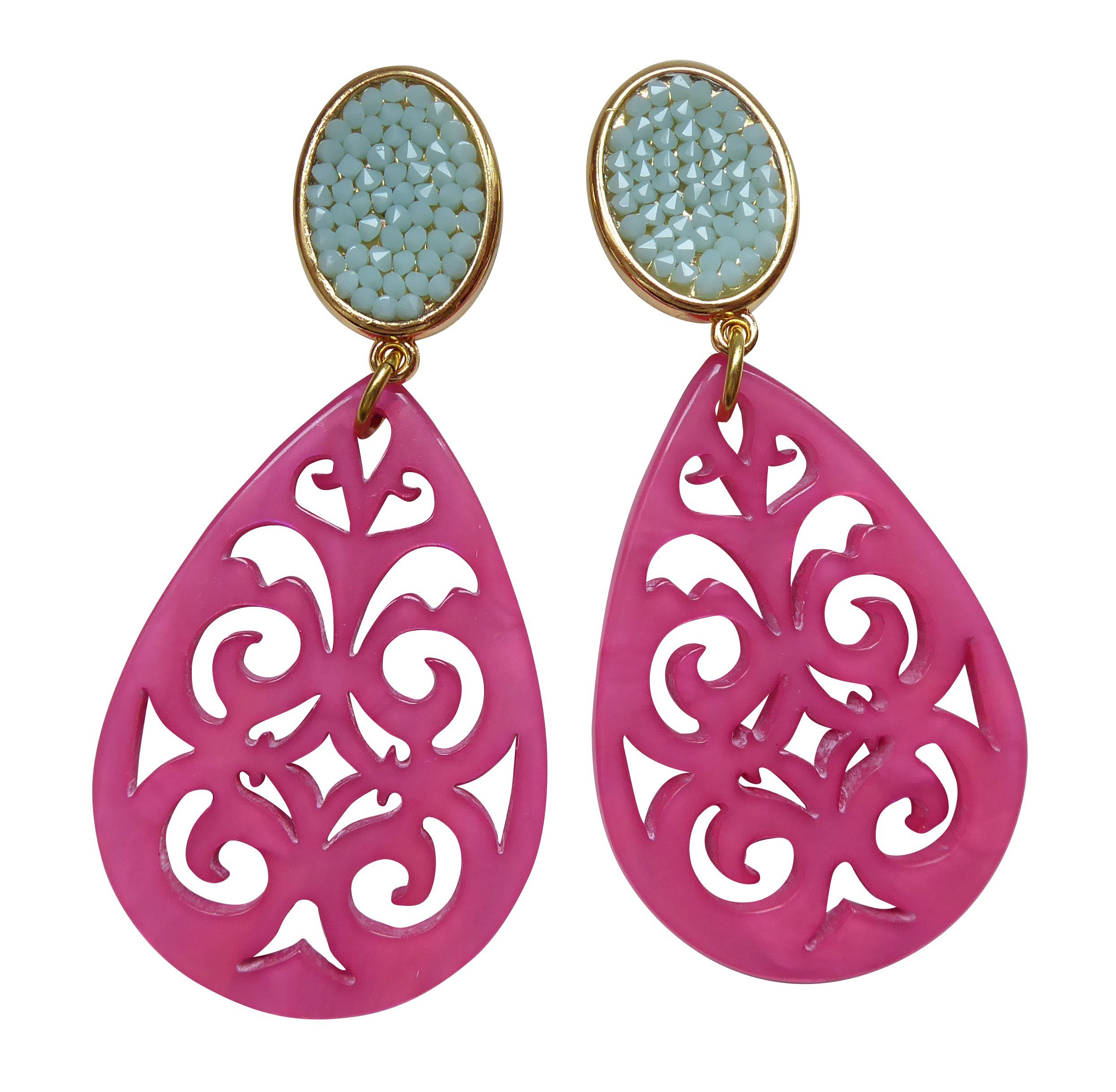 Mugello Paar Клипсы Marcella Clips mint-pink Statement trendig auffällig Ibiza-Look, made in Germany Designer JustWin, Statementohrringe