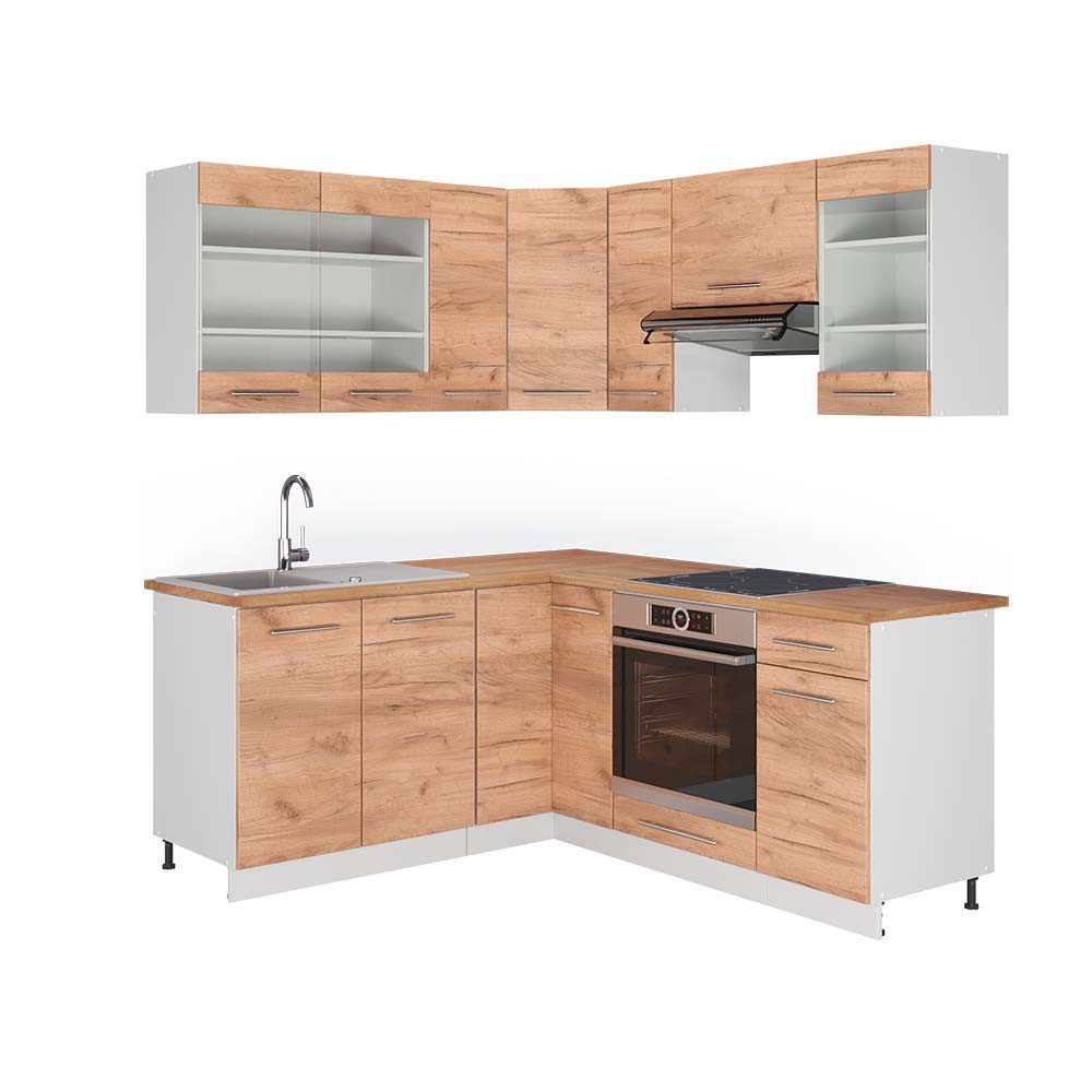 Vicco Winkelküche Fame-Line, Goldkraft Eiche/Weiß, 190 x 160 cm, AP Eiche