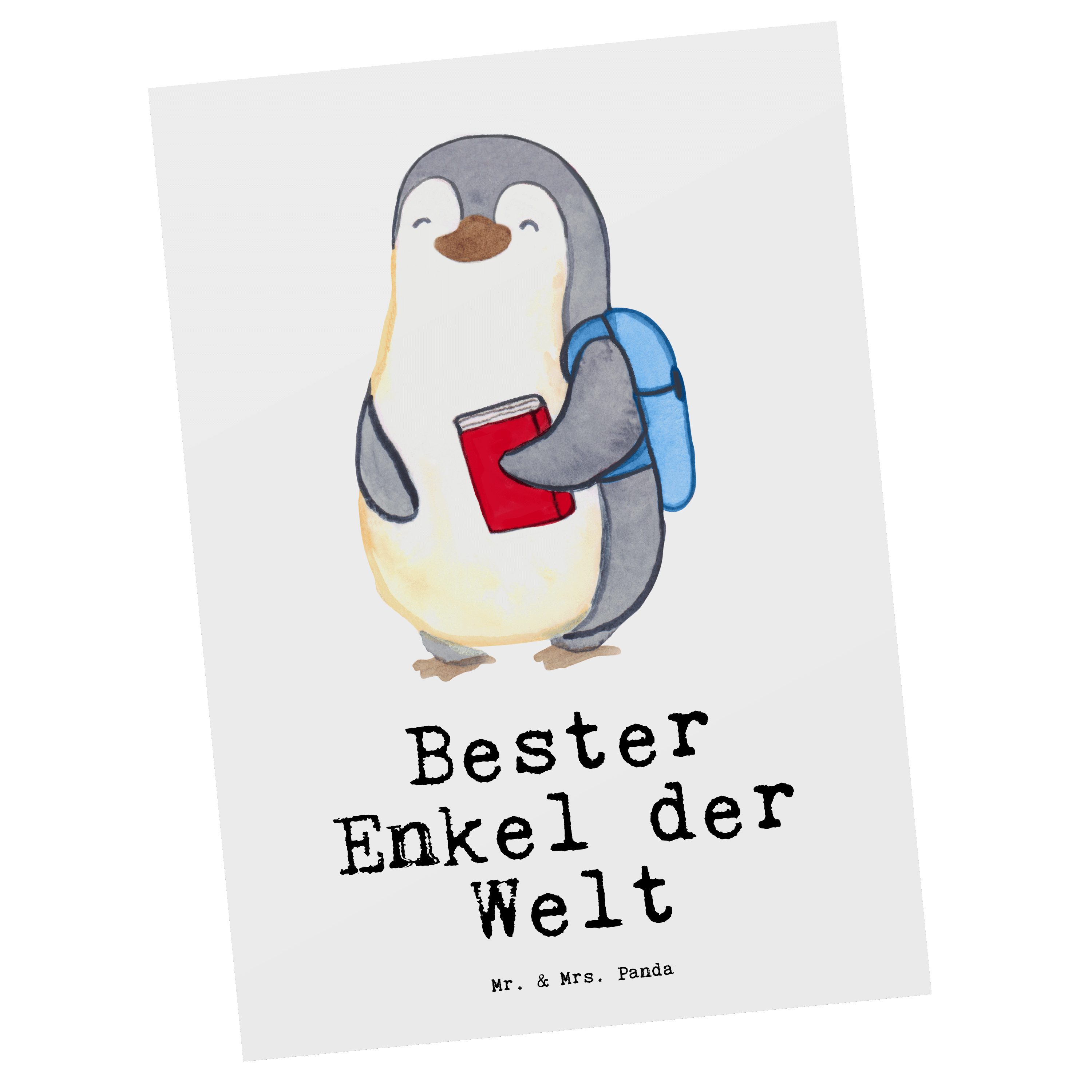 Mr. & Mrs. Panda Postkarte Pinguin Bester Enkel der Welt - Weiß - Geschenk, Geschenkkarte, Taufe, Enkelkind, Grußkarte, Enkelsohn, Ansichtskarte, Karte, Freude machen, Großsohn