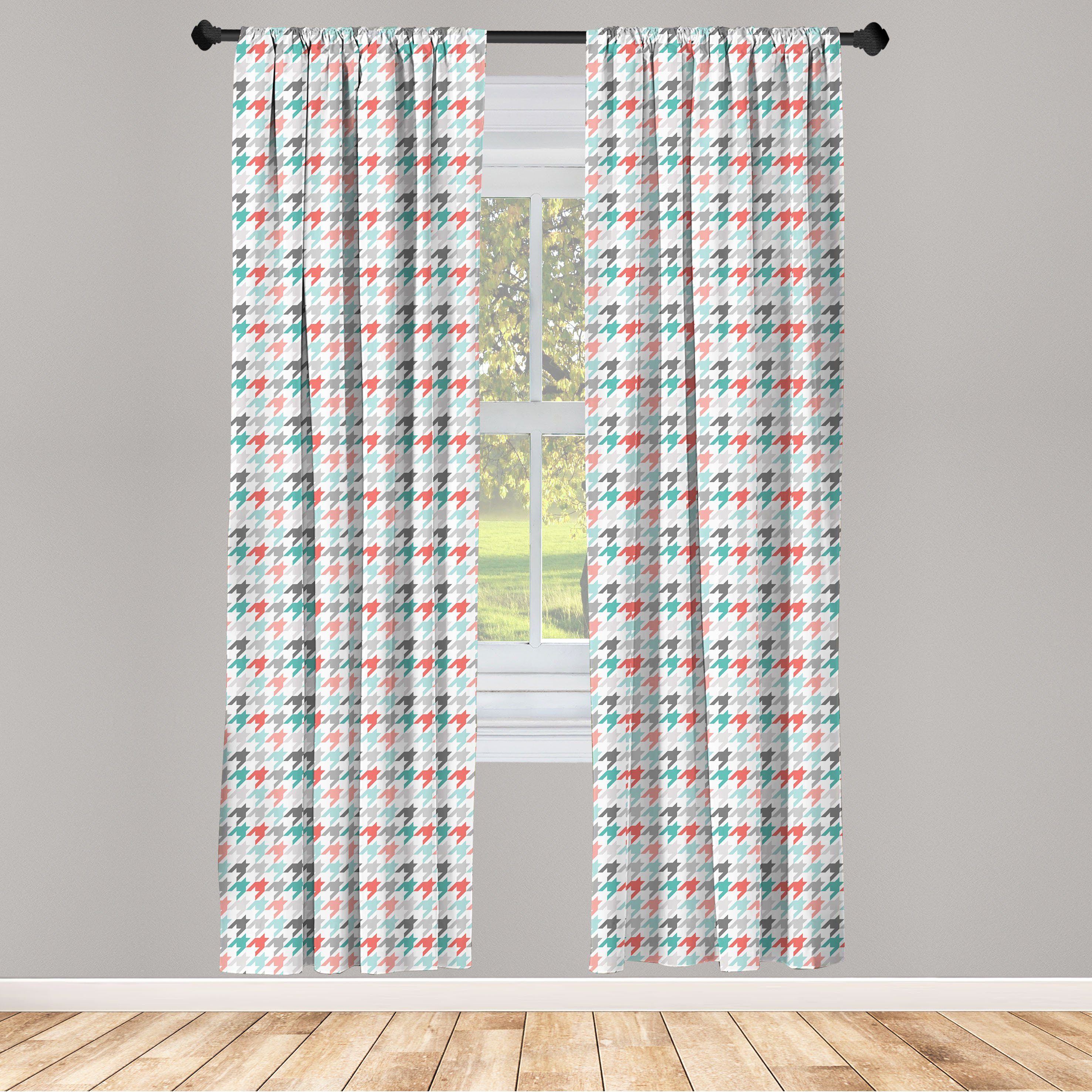 Gardine Vorhang für Wohnzimmer Hahnentrittmotive Abstrakt Abakuhaus, Schlafzimmer Microfaser, Dekor