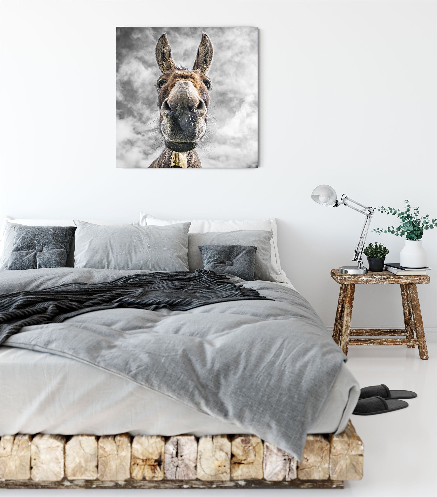 inkl. Lustiger Lustiger Leinwandbild Leinwandbild Esel, bespannt, Zackenaufhänger (1 fertig St), Esel Pixxprint