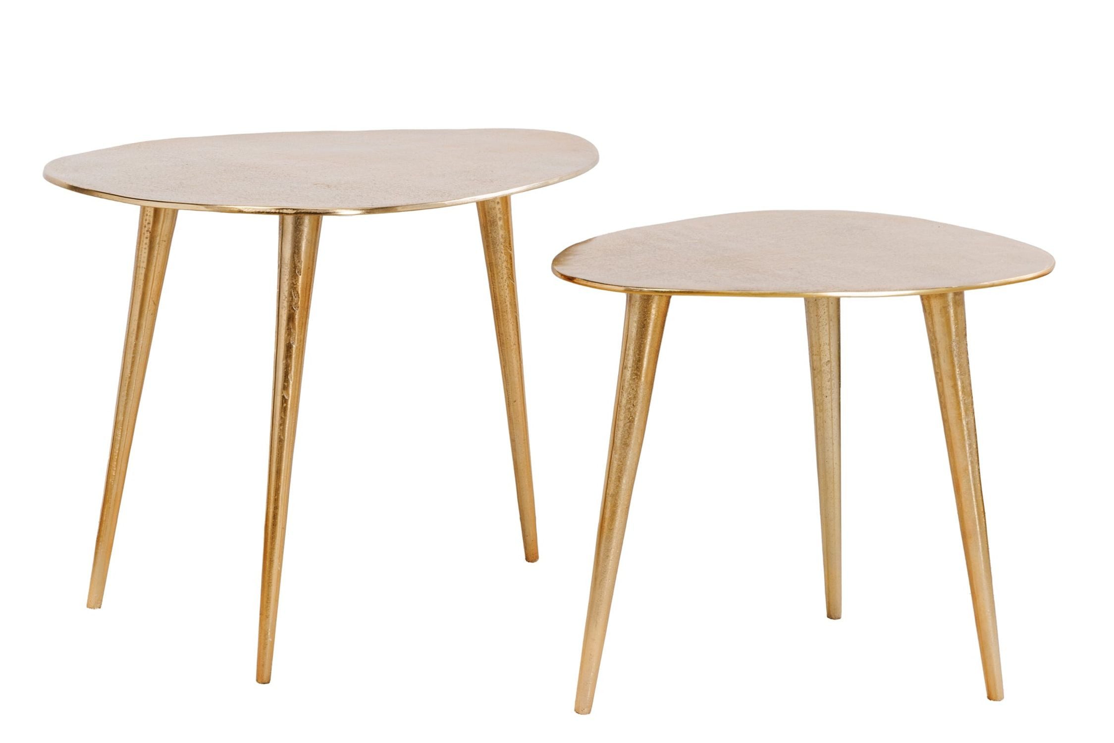 Licht-Erlebnisse Couchtisch PENDA, 2er Set Handarbeit aus Metall in Gold Dreibein