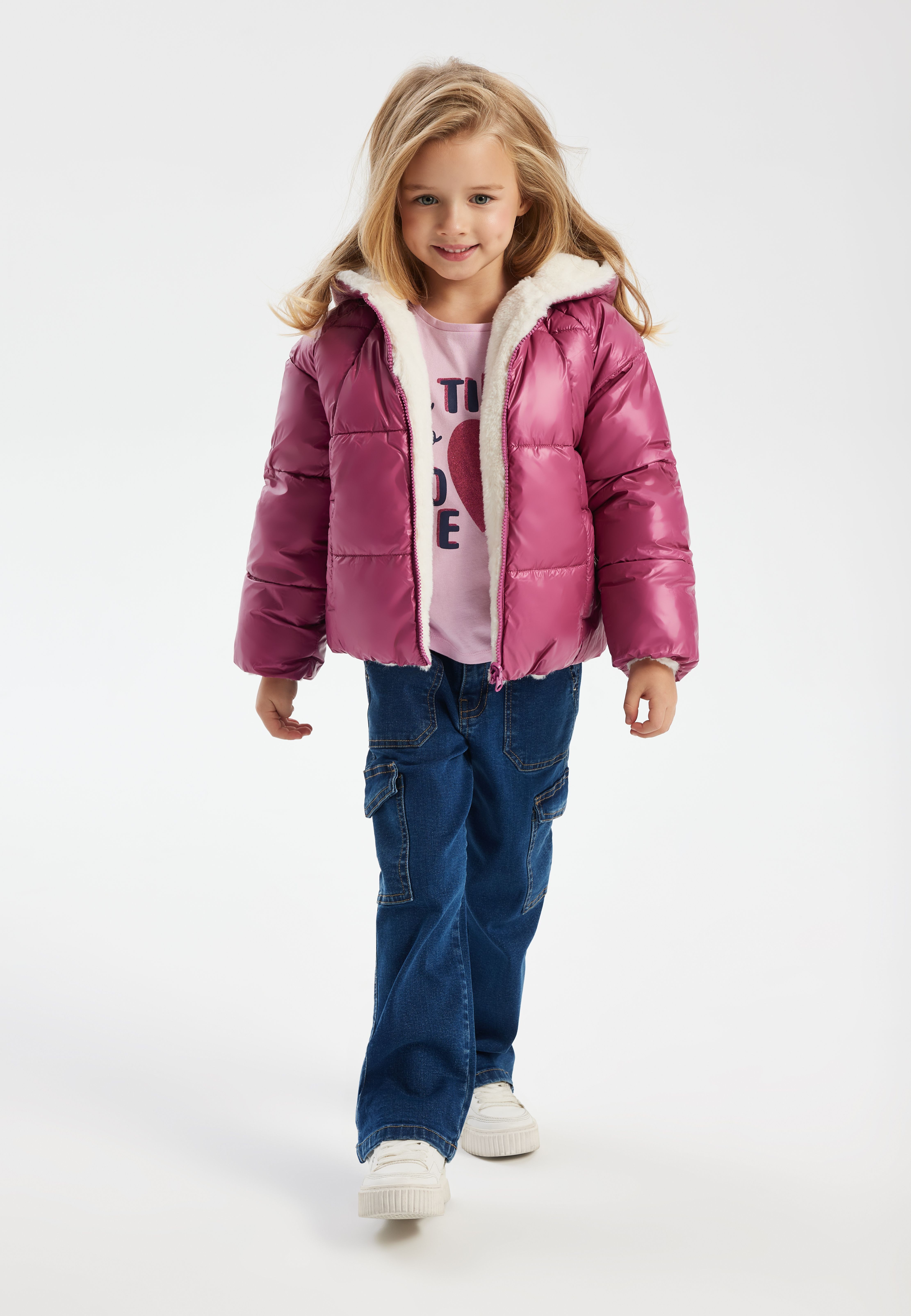 MINOTI Winterjacke Doppelseitige Jacke, Teddystoff und Metallic-Look in Einem doppelseitig