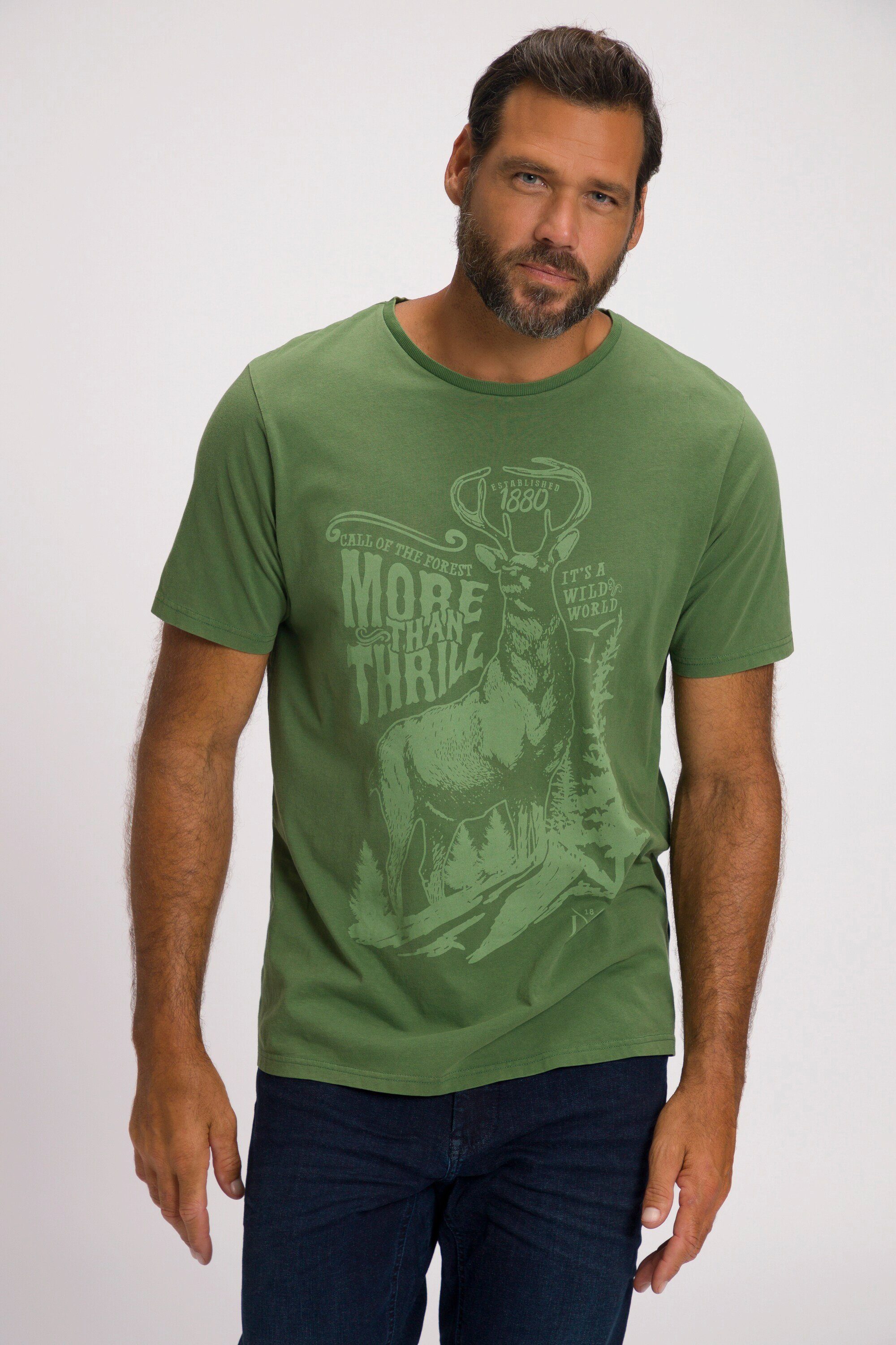 JP1880 T-Shirt T-Shirt Tracht Vintage Look XL Print Halbarm hell oliv