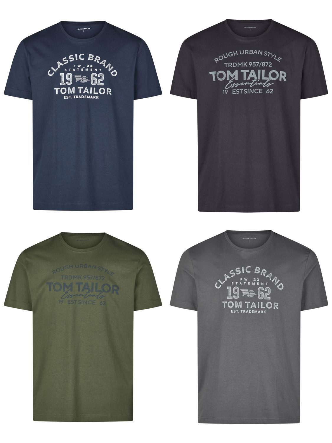 TOM TAILOR T-Shirt Herren Printshirt Regular Fit (Vorteilspack, 4-tlg) Kurzarm Tee Shirt mit Rundhalsausschnitt aus 100% Baumwolle