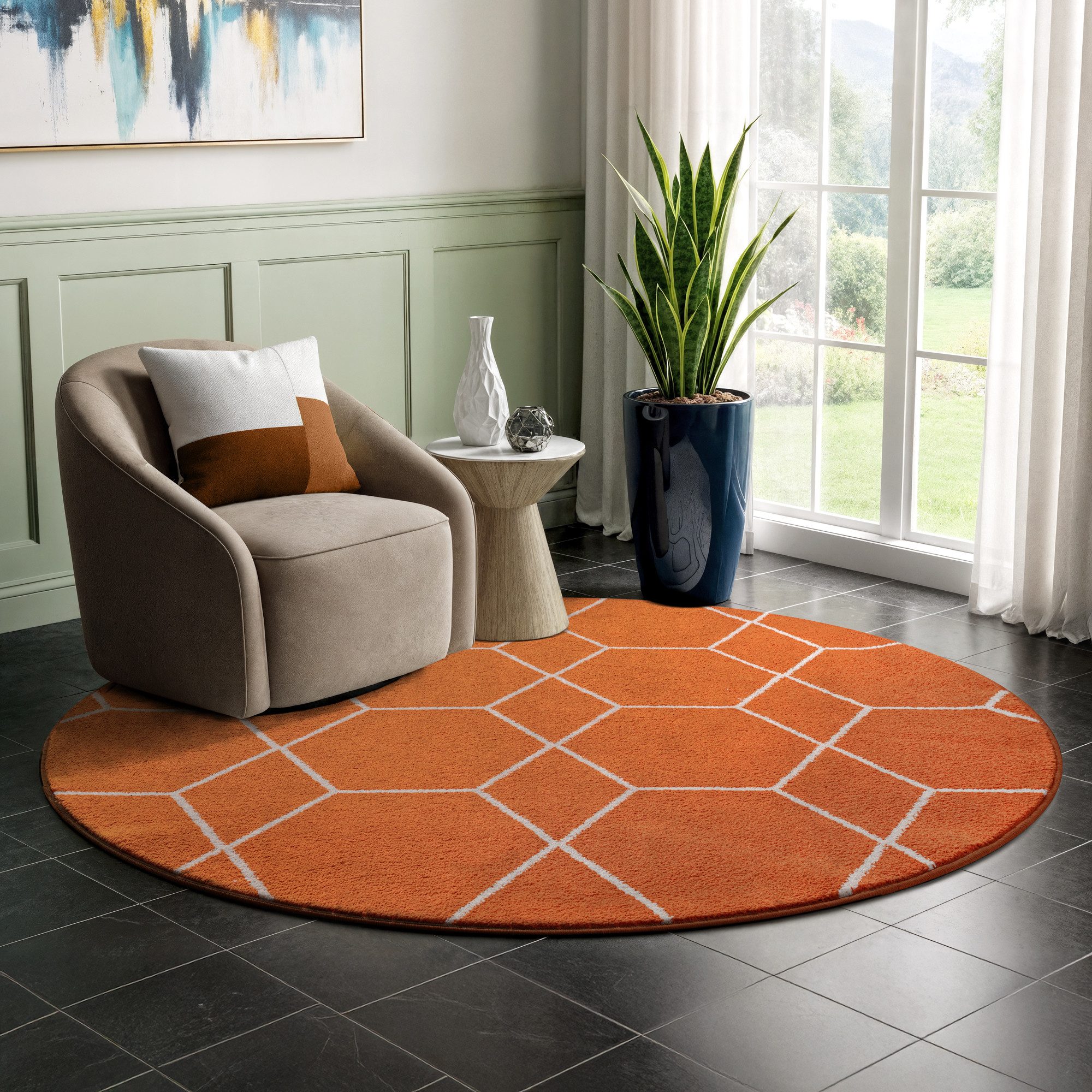 Sanat Teppich Trellis, rund, Höhe: 10 mm, Kurzflor, skandi, boho, auch als Läufer und in rund