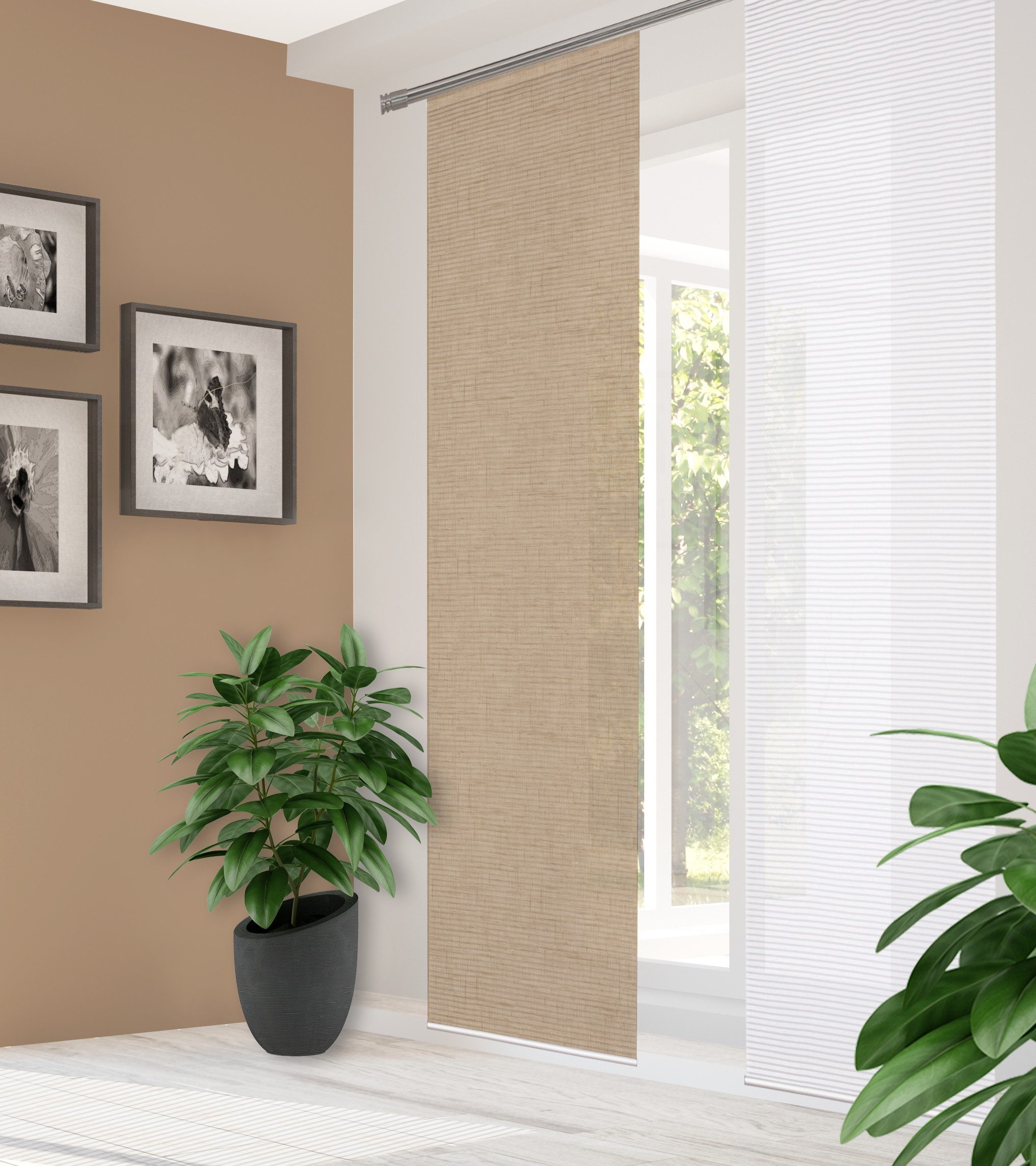 HOME in green Schiebegardine ESTRA (1 St), Paneelwagen, halbtransparent, Digitaldruck, Bambus, recycelt