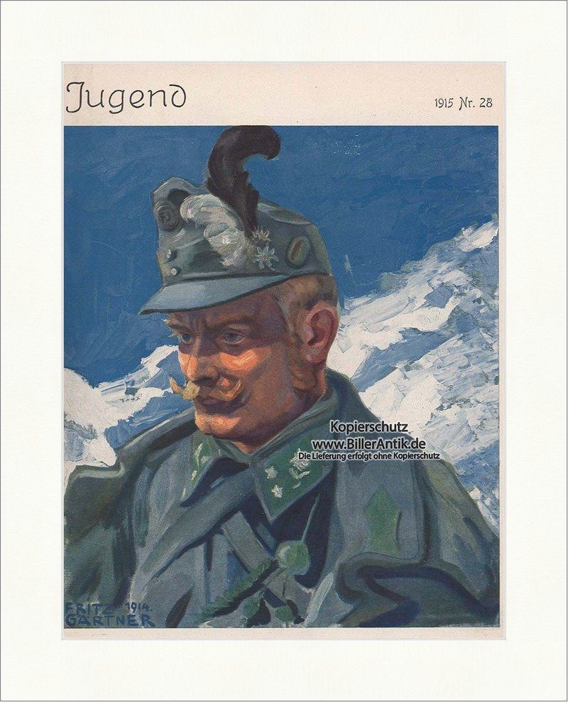 Kunstdruck Titelseite der Nummer 28 von 1915 Fritz Gärtner Berg Soldat