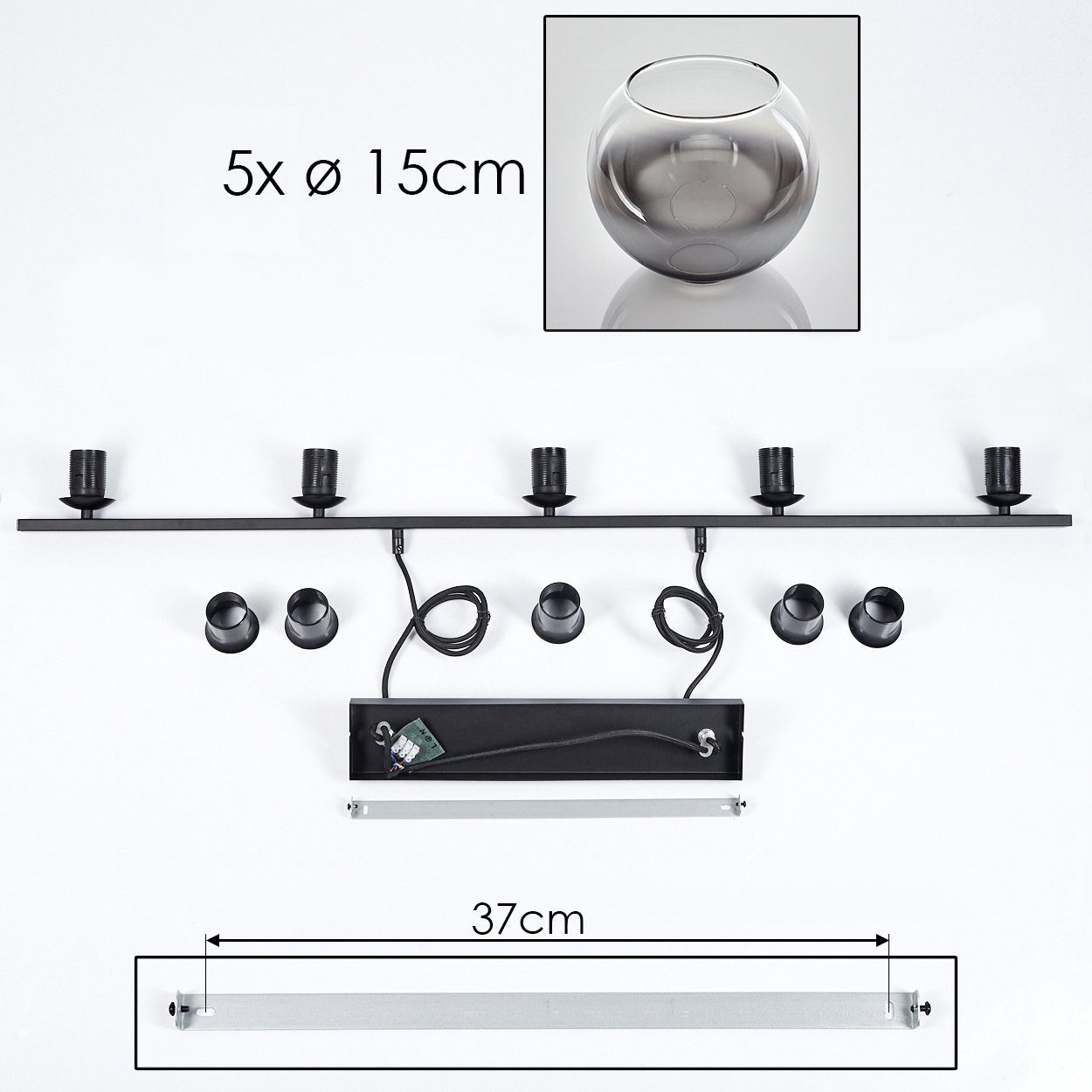 5 Schwarz/Rauchfarben/Klar, cm), aus mit Metall/Glas hofstein Höhe max. cm, Hängelampe Pendelleuchte (15 Hängeleuchte 111,5 Leuchtmittel, Glasschirmen ohne in x E27