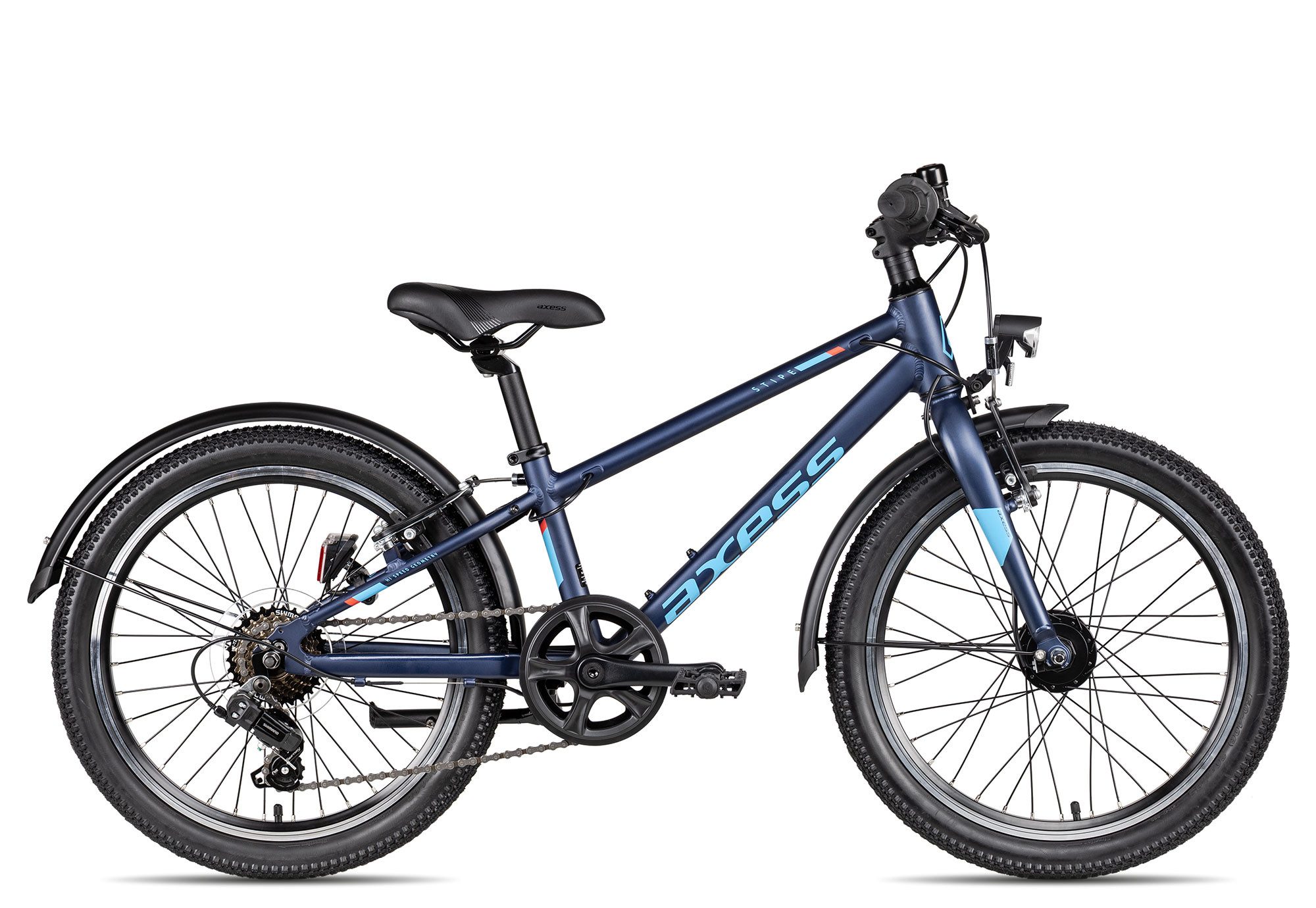 Axess Kinderfahrrad Stipe Street 20, 7 Gang Shimano Tourney RD-TY200 Schaltwerk, Kettenschaltung, Straßenausstattung blau