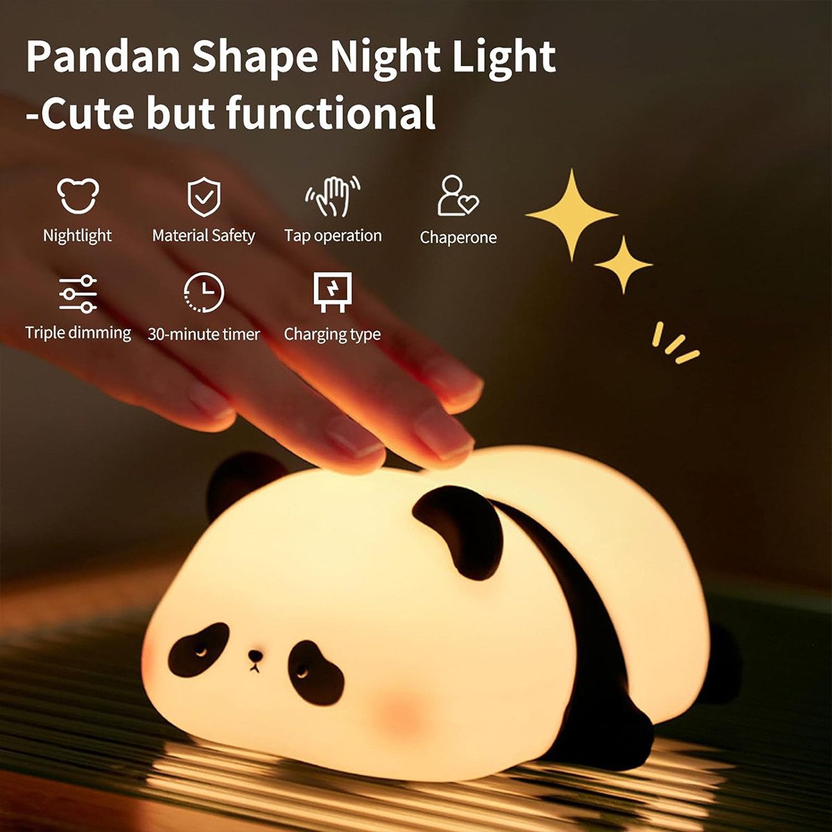 autolock LED Nachtlicht Nachtlicht Kinder Panda Nachtlampe Dimmbar Timer, Silikon Nachtlicht Baby USB-Aufladbar Niedliche Panda Lampe