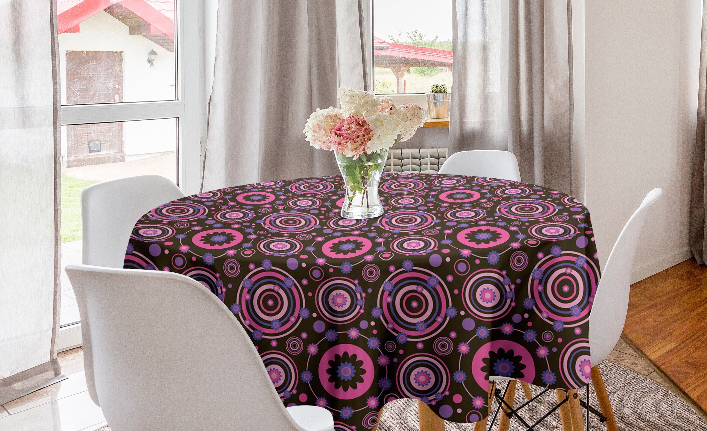Abakuhaus Tischdecke Kreis Tischdecke Abdeckung für Esszimmer Küche Dekoration, Blumen Blühendes Natur-Design