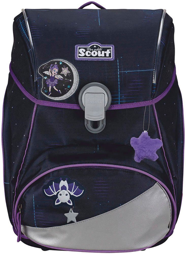 Scout Schulranzen Alpha Safety Light, mit LED-Lichtleiter, Spooky Starlight (Set, 4-tlg), mit Powerbank; enthält recyceltes Material