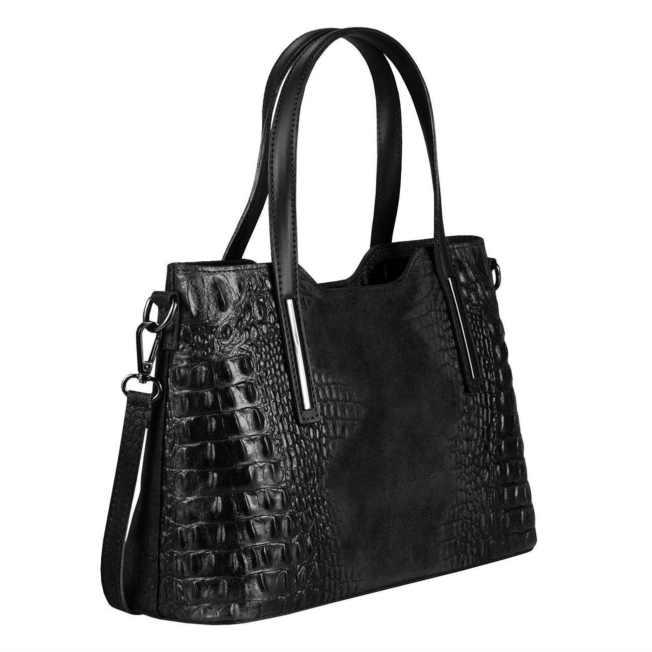 ITALYSHOP24 Schultertasche Made in Italy Damen echt Leder Henkeltasche Shopper Lederhandtasche, Kroko Muster, Italienische Umhängetasche Cross Over Body Bag, Premium